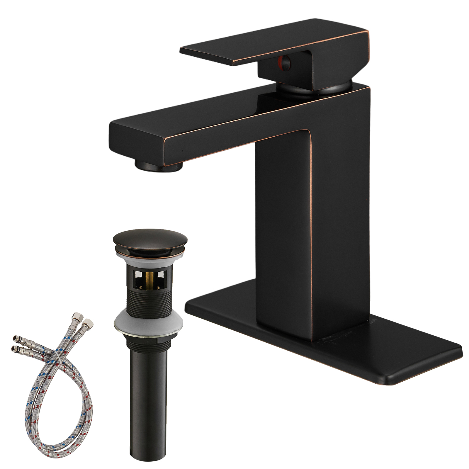 Boyel Living Single Handle Single Hole Bathroom Faucet with Deckplate Included, Pop Up Drain and Water Supply Hoses in Chrome/Matte Black/Brushed Nickel/Oil Rubbed Bronze