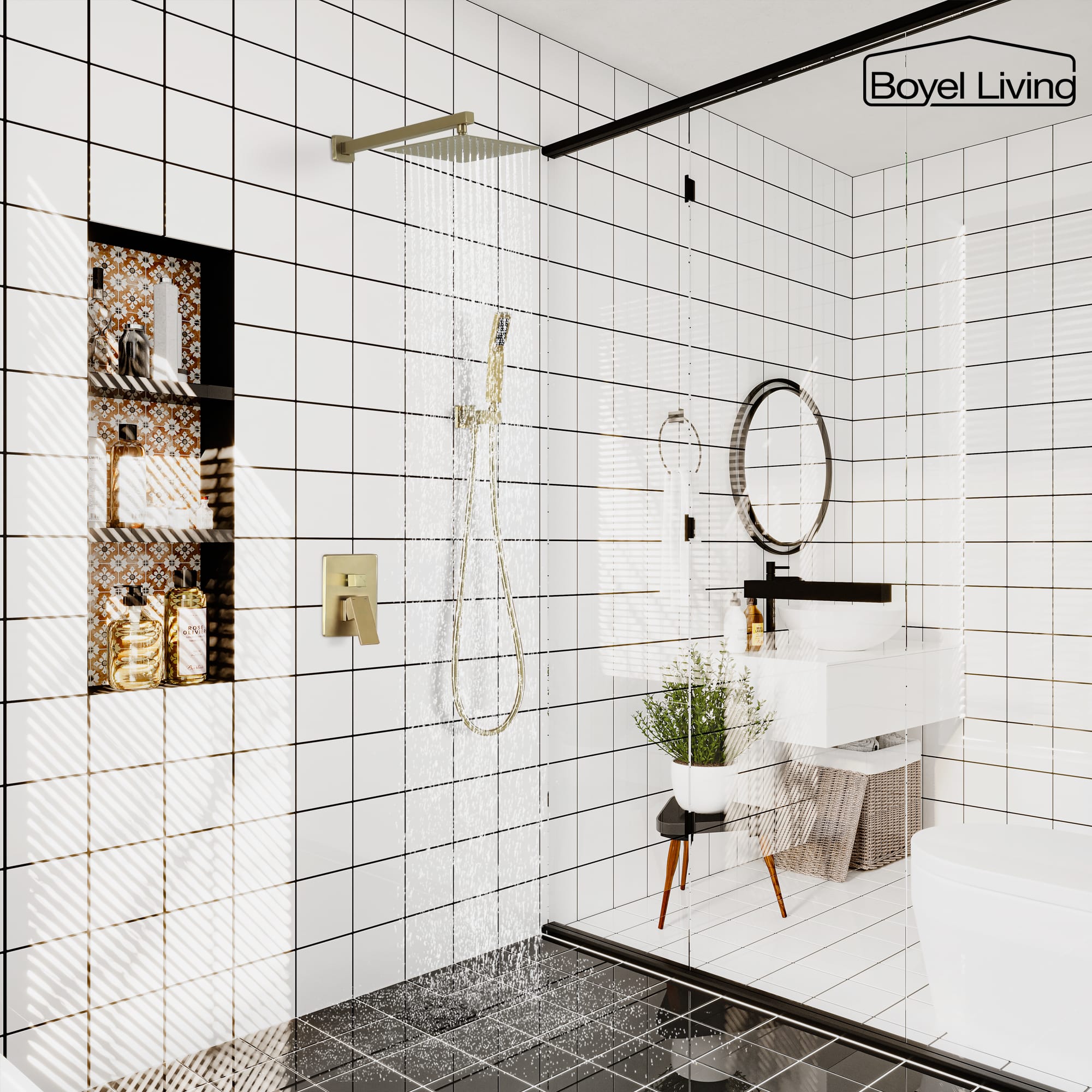 Boyel Living 10 Inch Wall Mounted Dual Shower Heads Set Rainfall Shower System-Boyel Living