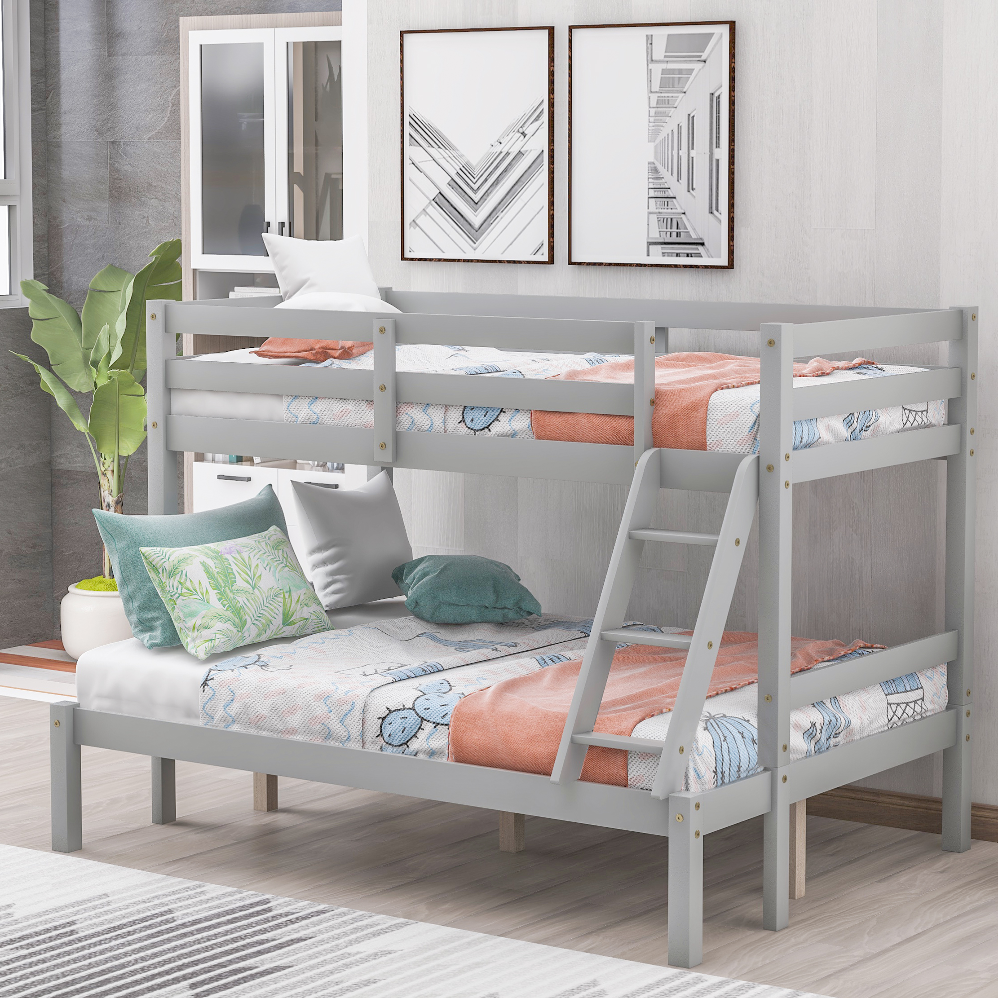 Twin over full bunk bed (Gray) ( old sku: WF193722AAE )-Boyel Living
