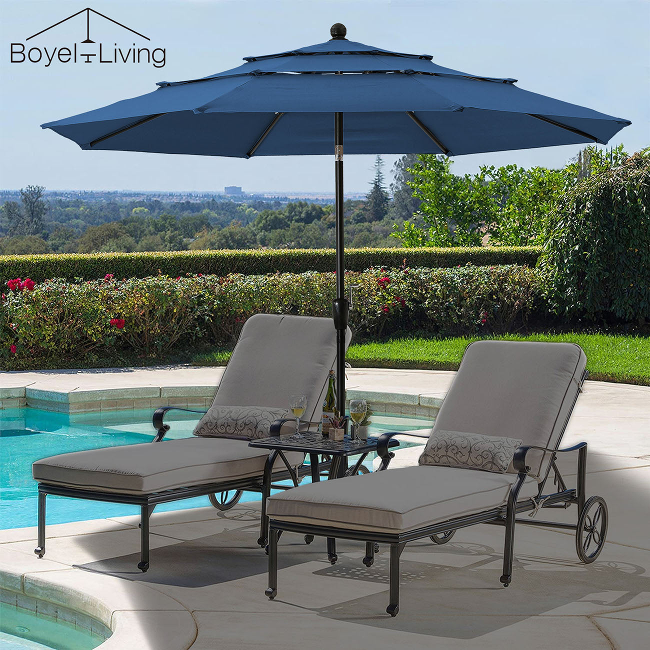 Boyel Living 10ft Patio Umbrella with Double Airvent (Navy)-Boyel Living