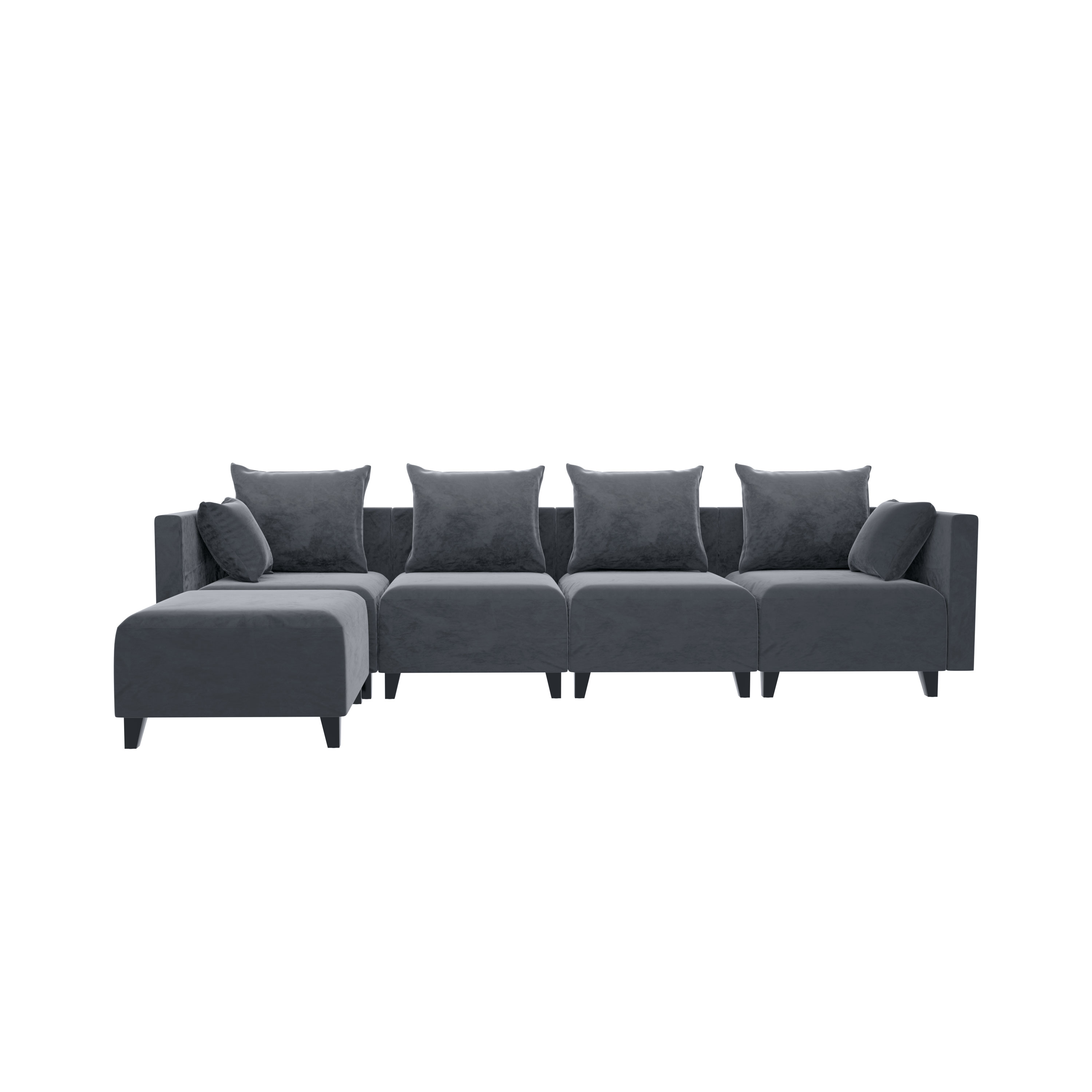 Sectional Sofa L Shape Modular Couch with 6 Pillows for Living Room Grey