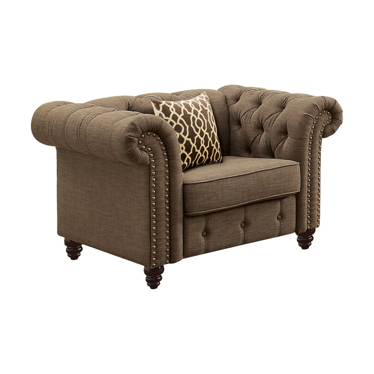 ACME Aurelia Chair w/1 Pillow, Brown Linen-Boyel Living