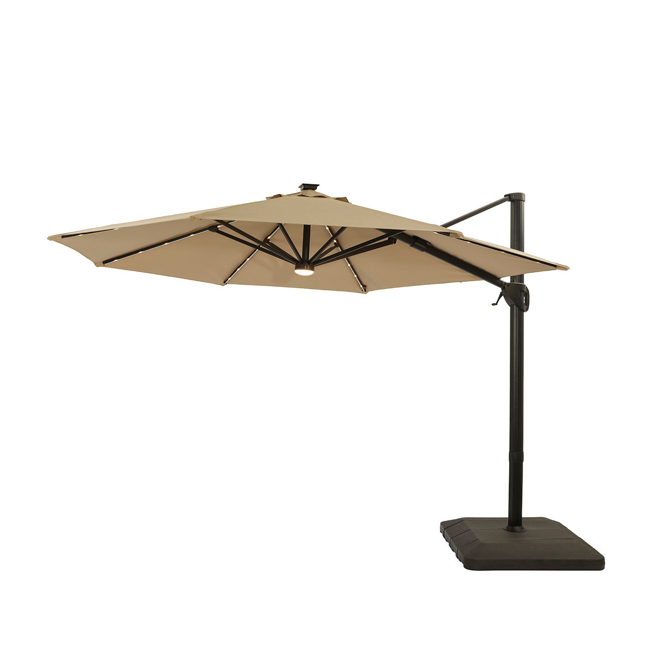 11Ft Solar Tube Light-Emitting Diode Patio Round Umbrella Outdoor Market Hanging Aluminum Umbrella with Crank and Base-Boyel Living