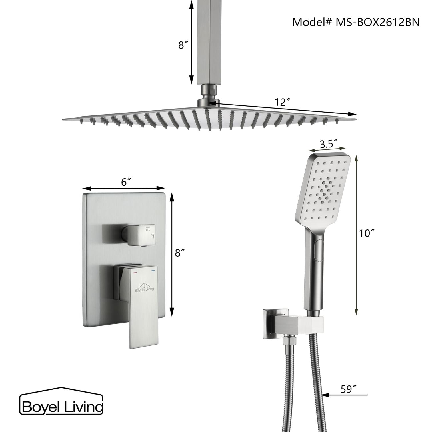 Boyel Living 12 in. Ceiling Mounted Rain Shower Head System with