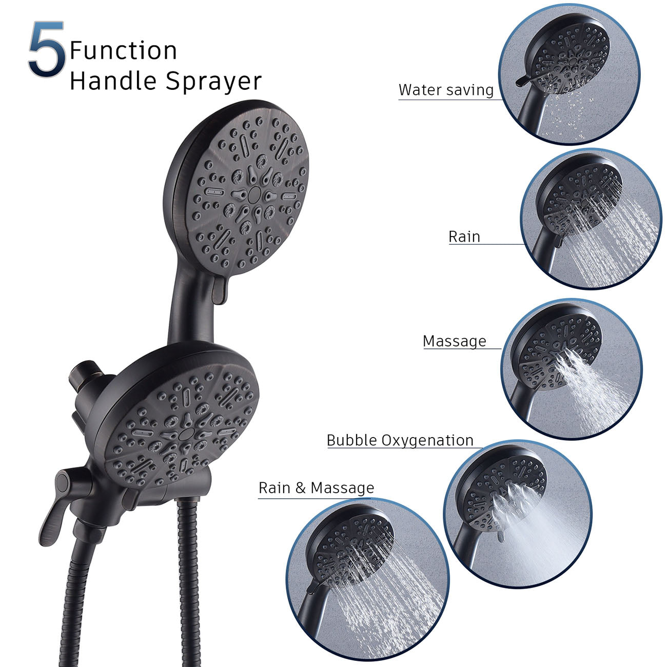 5-Spray Patterns 5 in. Wall Mount Dual Shower Heads and Handheld Shower Head-Boyel Living
