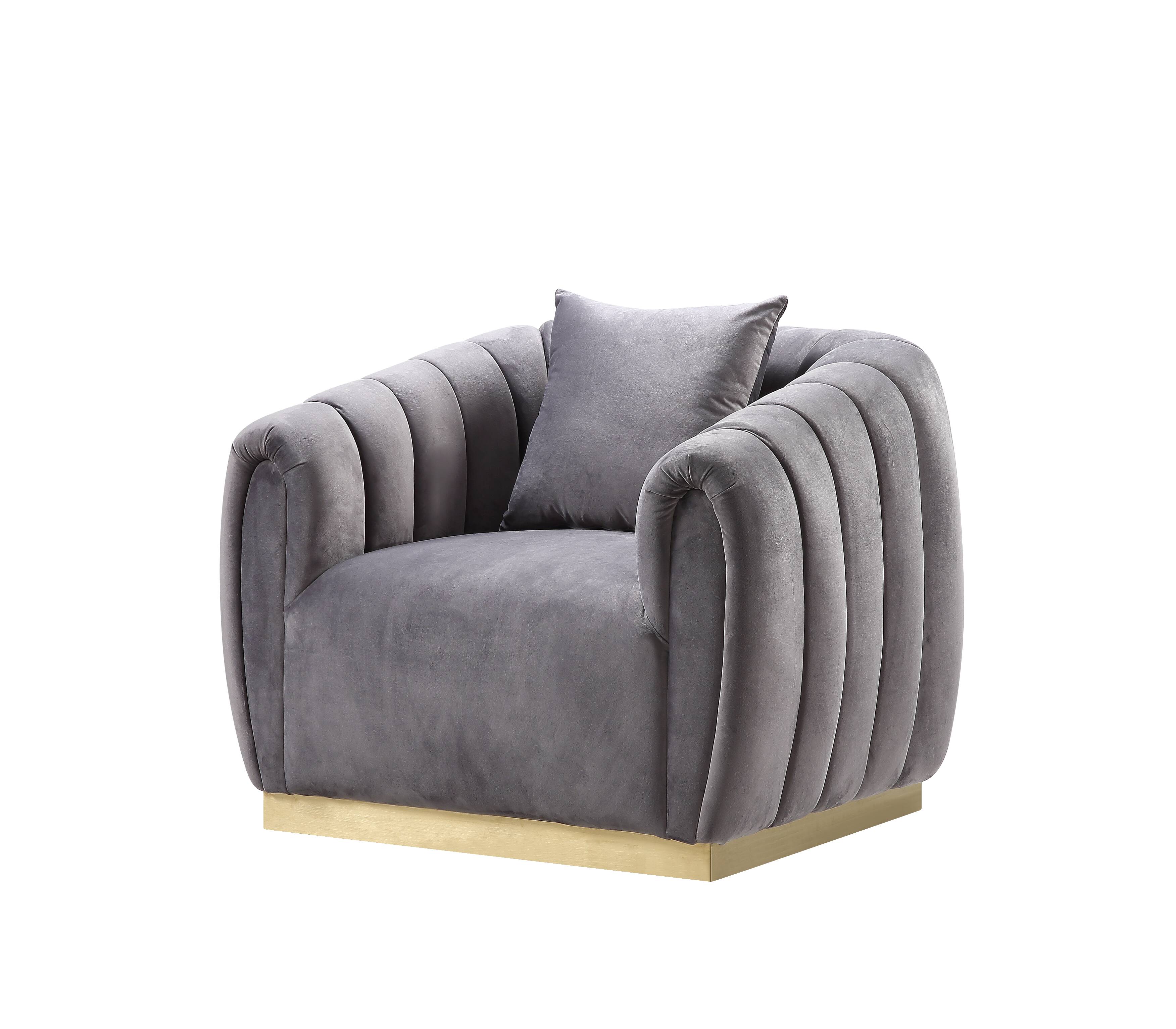 ACME Elchanon Chair w/Pillow in Gray Velvet  Gold Finish-Boyel Living