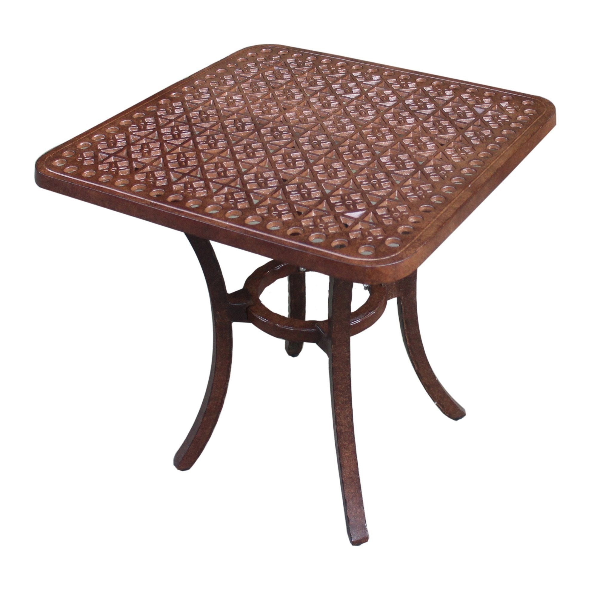 Outdoor Patio Cast Aluminum 21 Inch Square Side Table In Rustic Brown-Boyel Living