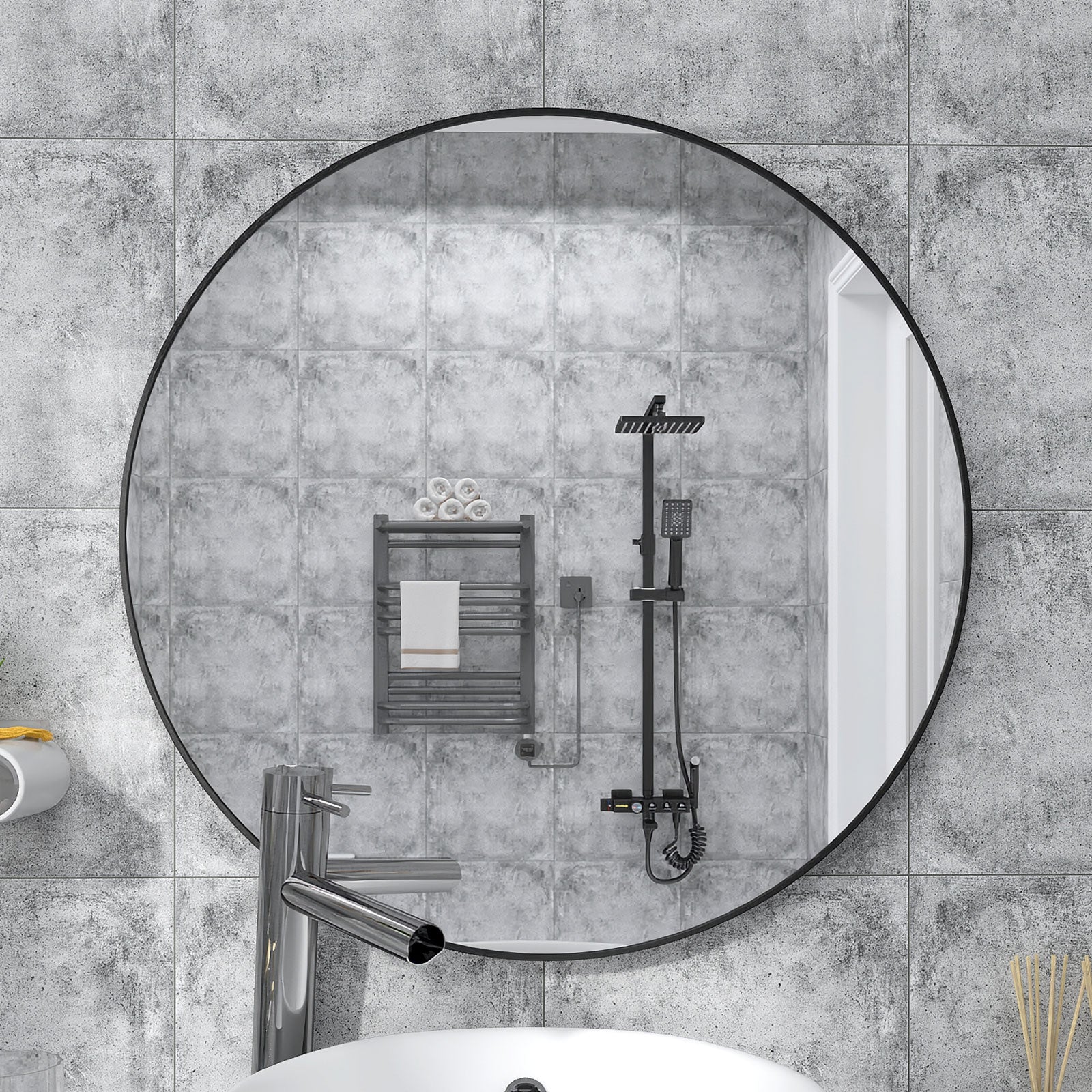 32" Wall Circle Mirror Large Round Farmhouse Circular Mirror（Black/Gold）-Boyel Living