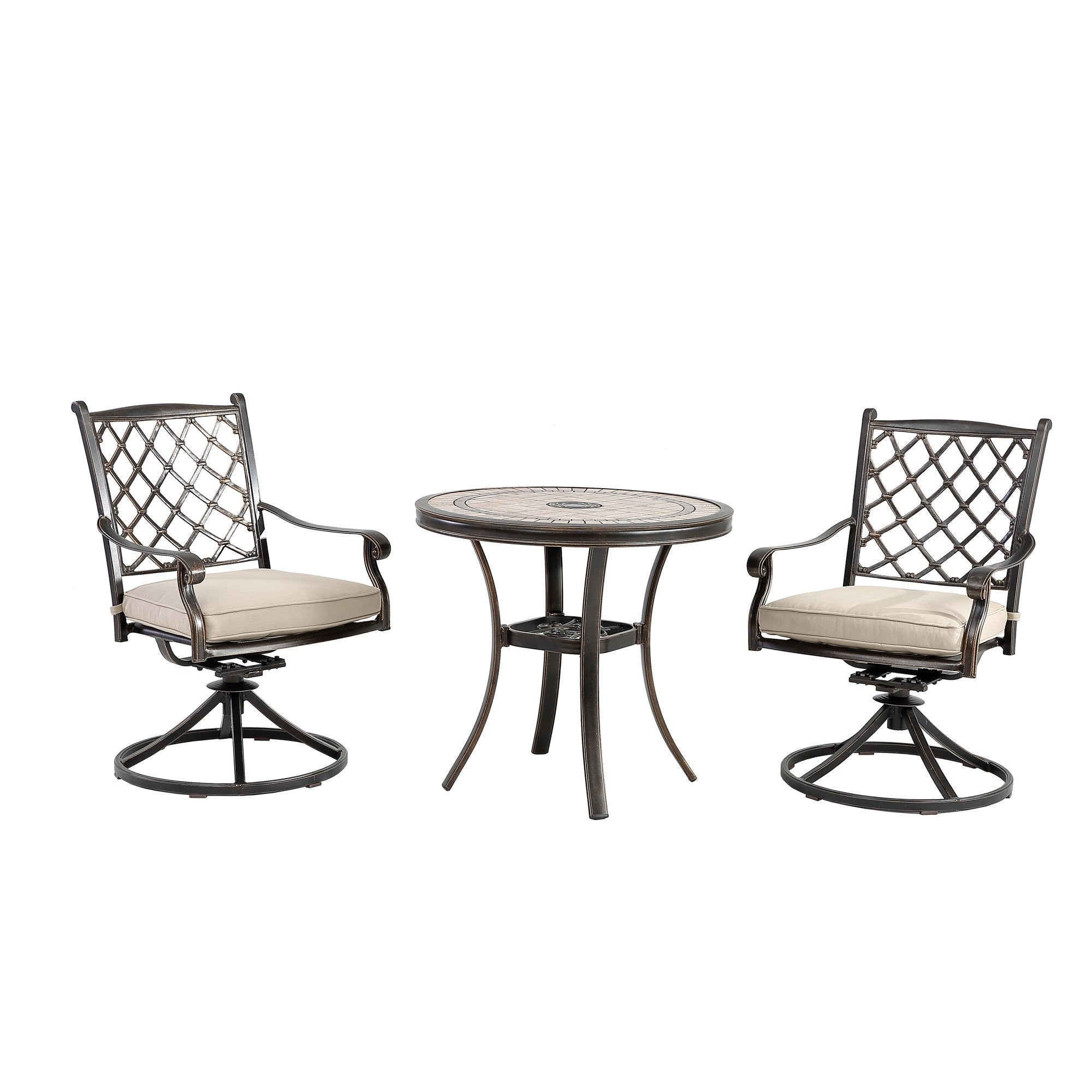 3-piece cast aluminum dining chair set Tile-Top Dining Table and mesh-back  swivel chair-Boyel Living