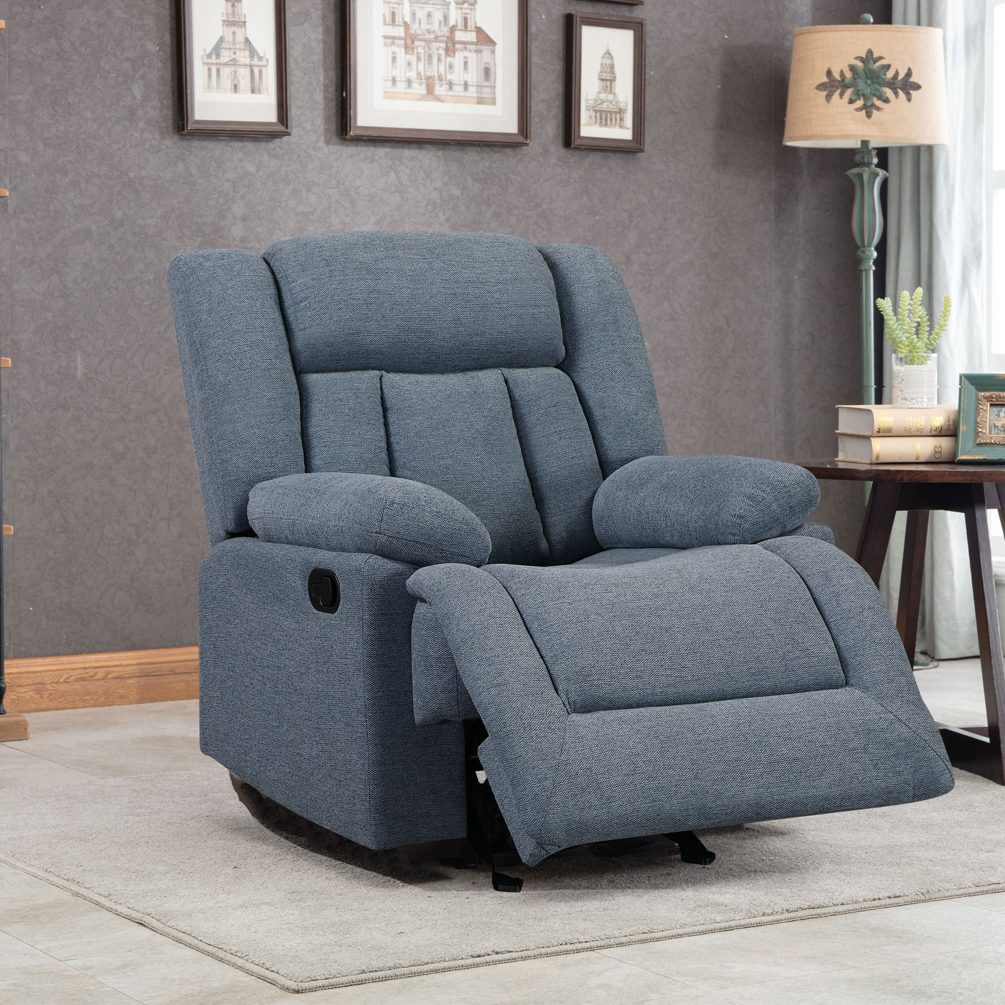 Welike Blue Fabric Recliner Chair Adjustable Home Theater Single Recliner Thick Seat and Backrest, Rocking Sofa for Living Room-Boyel Living