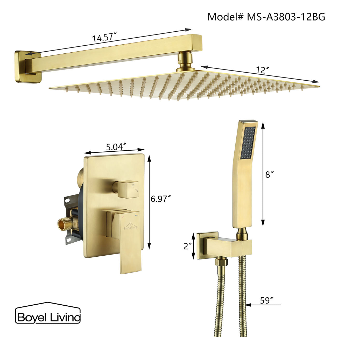 Boyel Living Elegant Shower Head System with Handheld Dimensions-Boyel Living