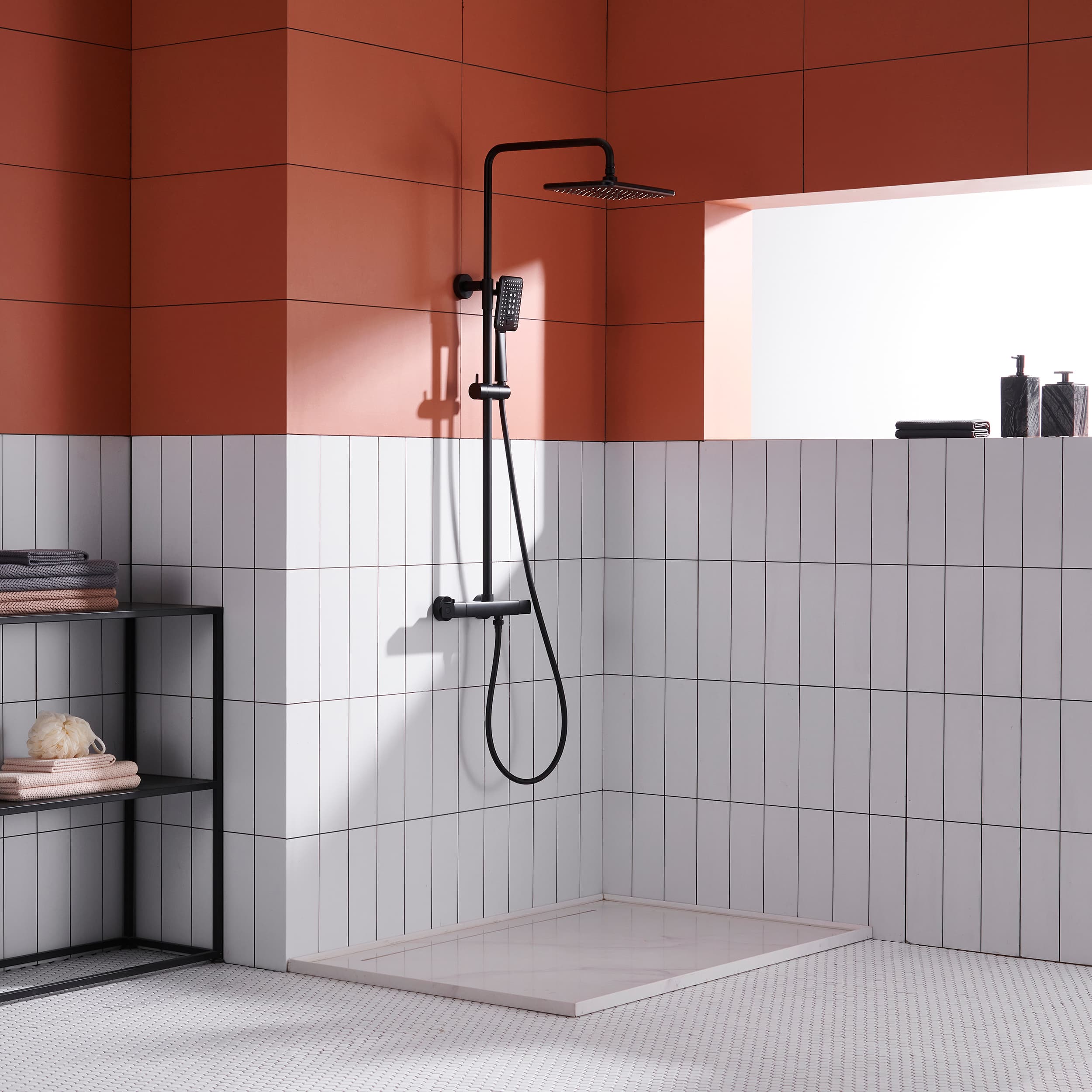 2 Function Wall Mount Rectangular Thermostatic Rain Shower System in Matte Black-Boyel Living