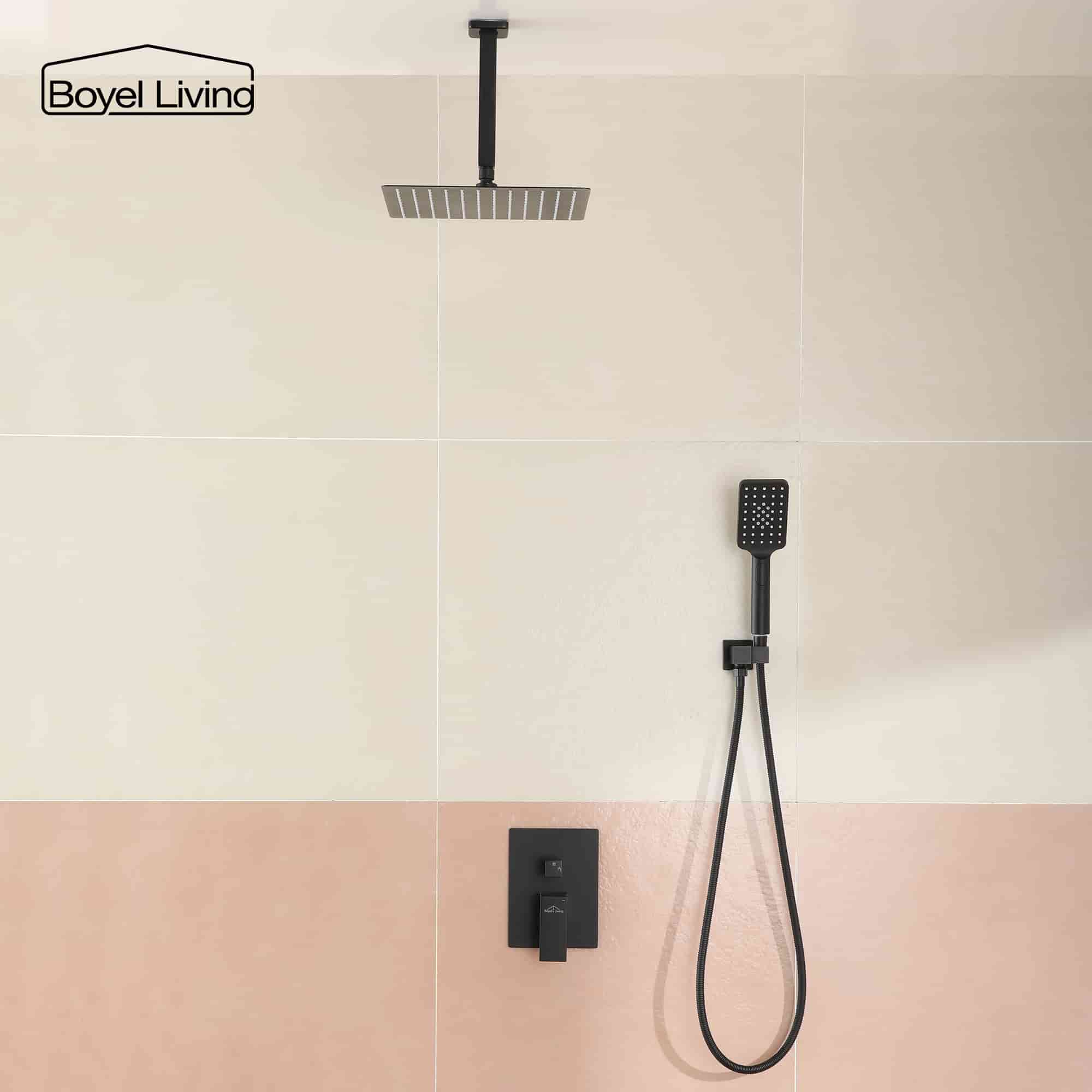 Boyel Living 12 in. Ceiling Mount Dual Shower Heads Shower System with Handheld in Matte Black-Boyel Living