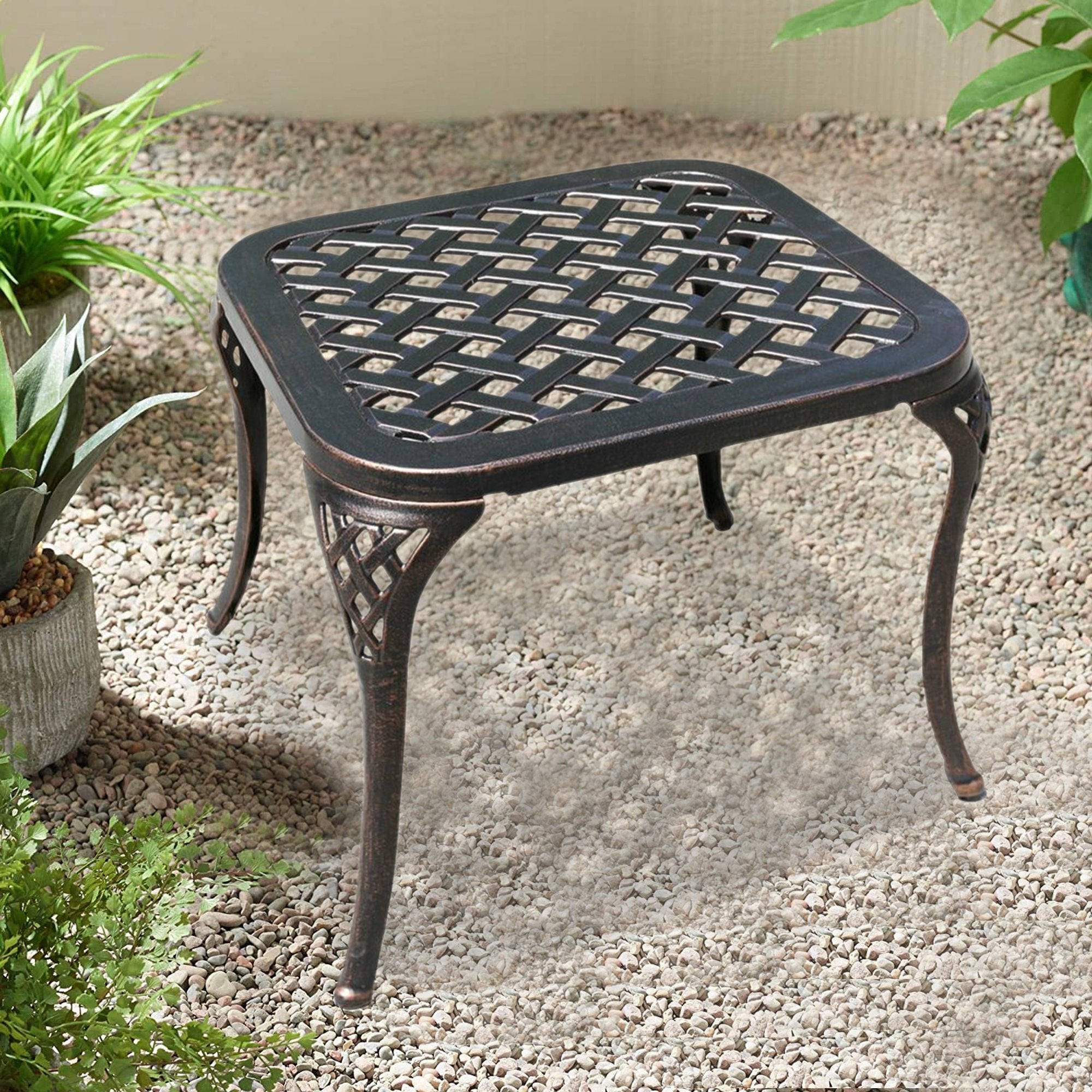 17 in. H Antique Bronze Rectangle Cast Aluminum Outdoor Side Table Patio End Table-Boyel Living