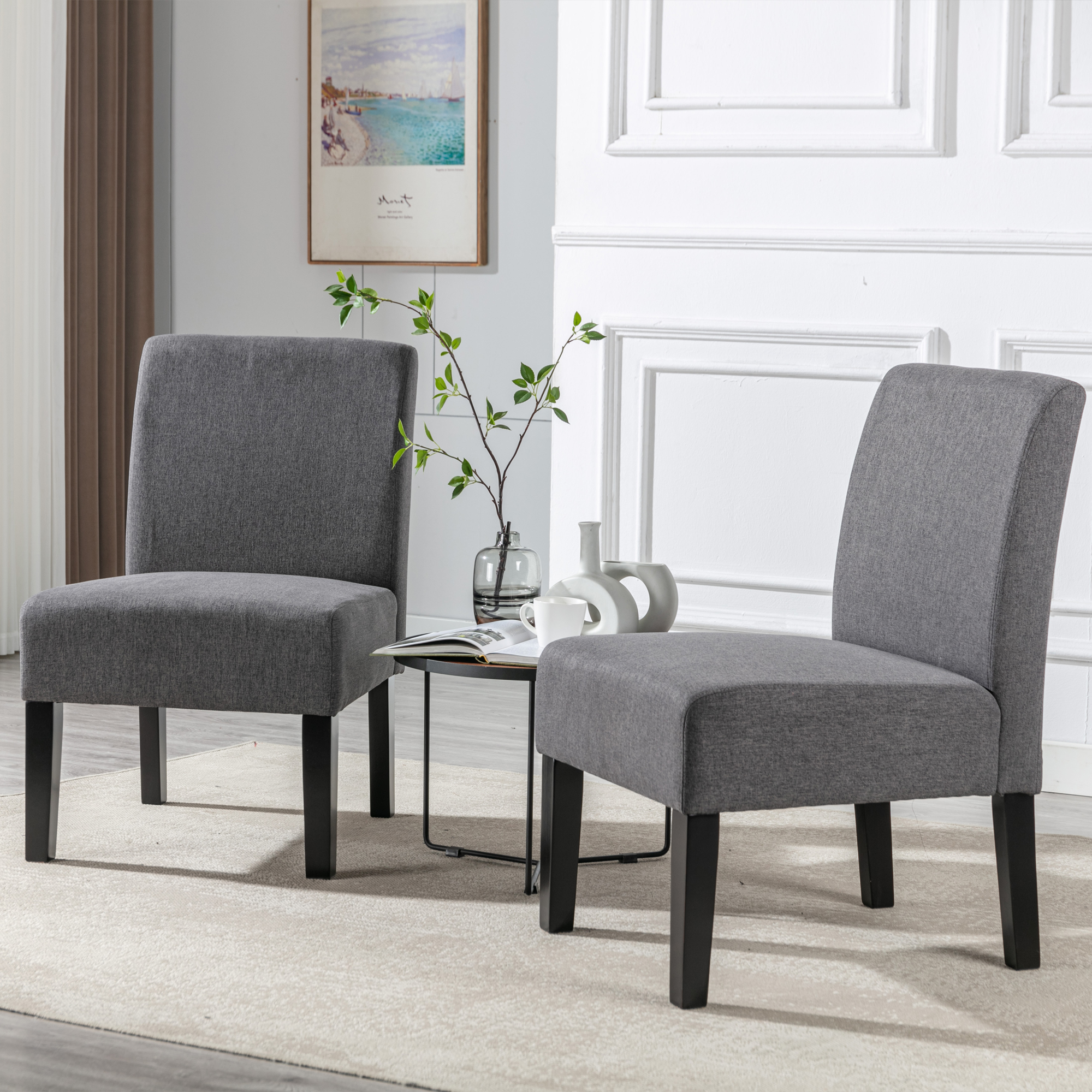 Hengming Living Room Chairs Armless Accent Chairs Set of 2 Side Chairs fabric Sofa Chair Modern  Sitting Chair Slipper Chair for Bedroom Reading Gray.