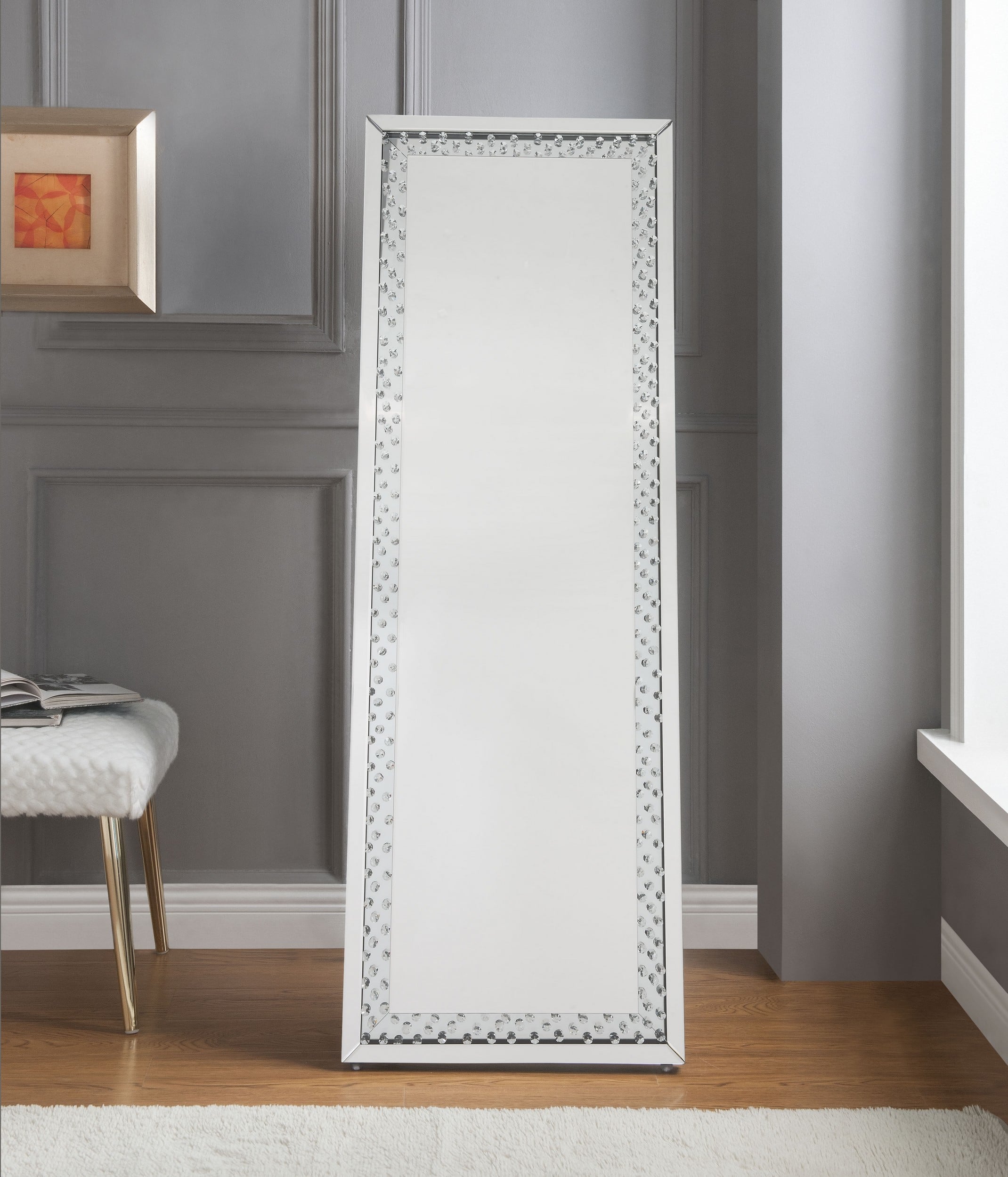 ACME Nysa Accent Mirror (Floor) in Mirrored & Faux Crystals-Boyel Living