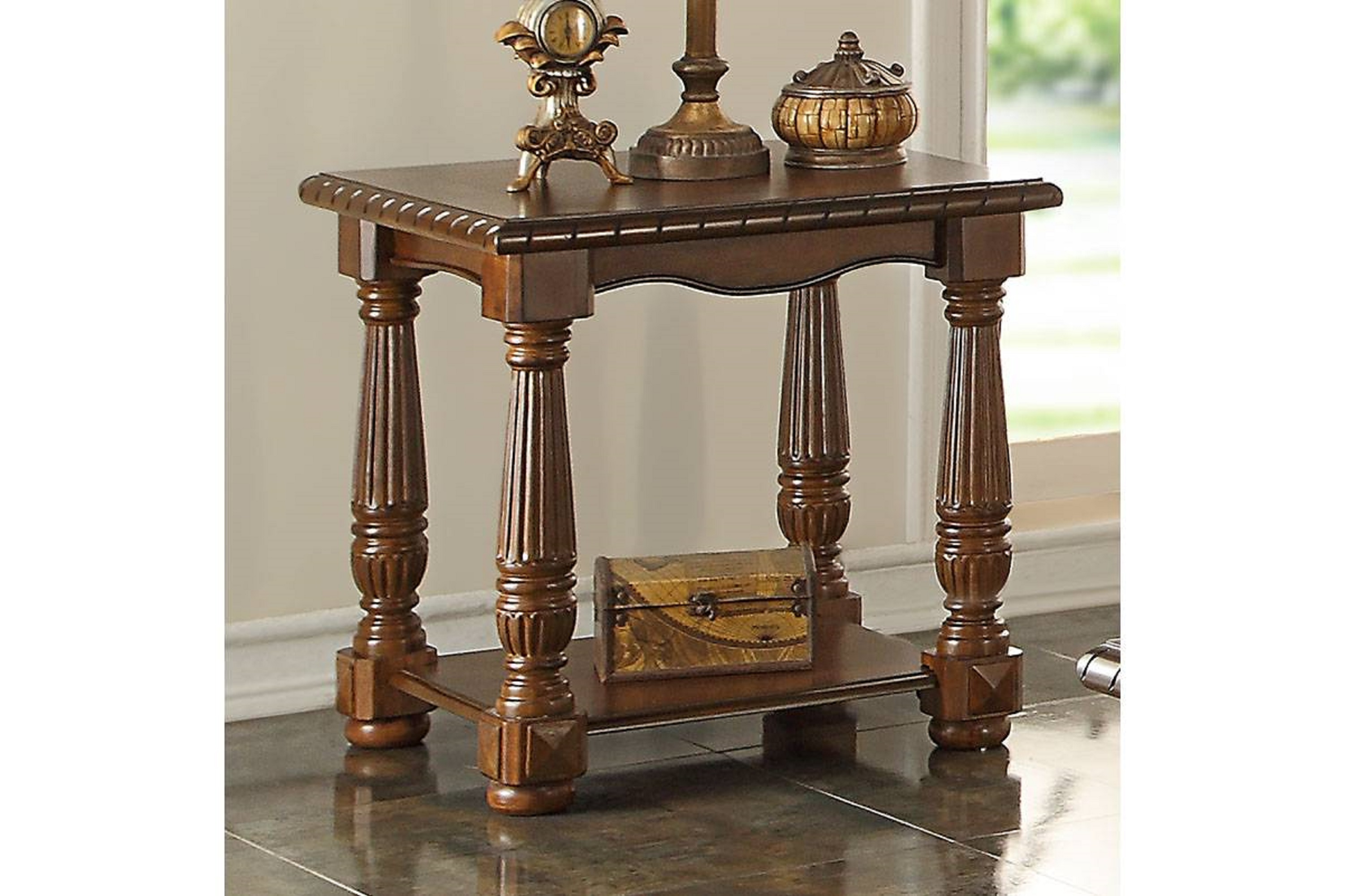 Traditional Formal Look Wooden End Table Living Room Sofa Side Table Rubberwood-Boyel Living