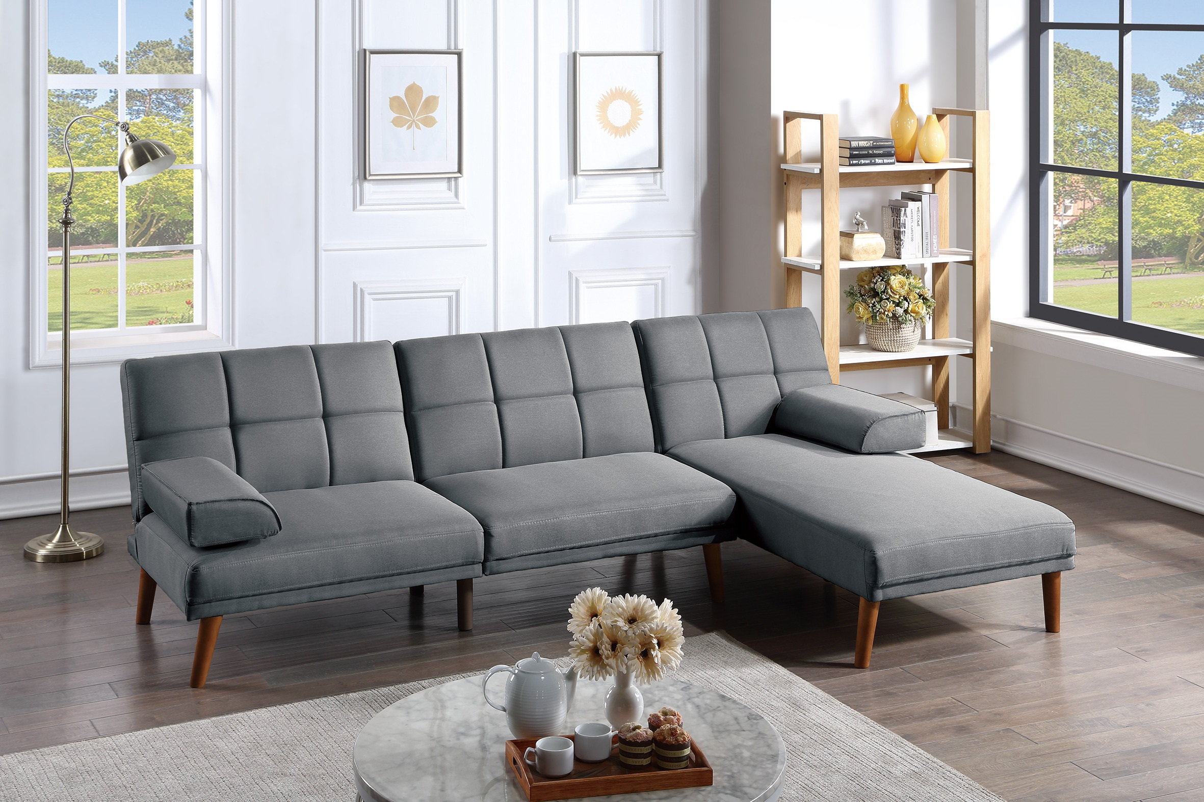 Blue Grey Color Polyfiber Sectional Sofa Set Living Room Furniture Solid wood Legs Tufted Couch Adjustable Sofa Chaise-Boyel Living