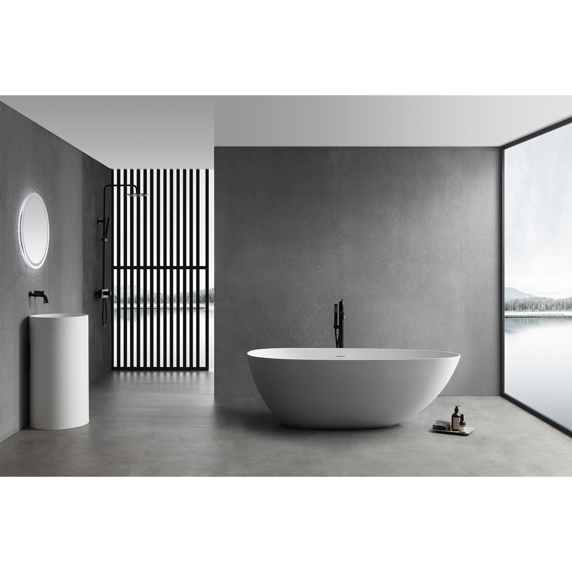 1700mm artificial stone bathtub freestanding bathtub soak bathroom adult bath tub-Boyel Living