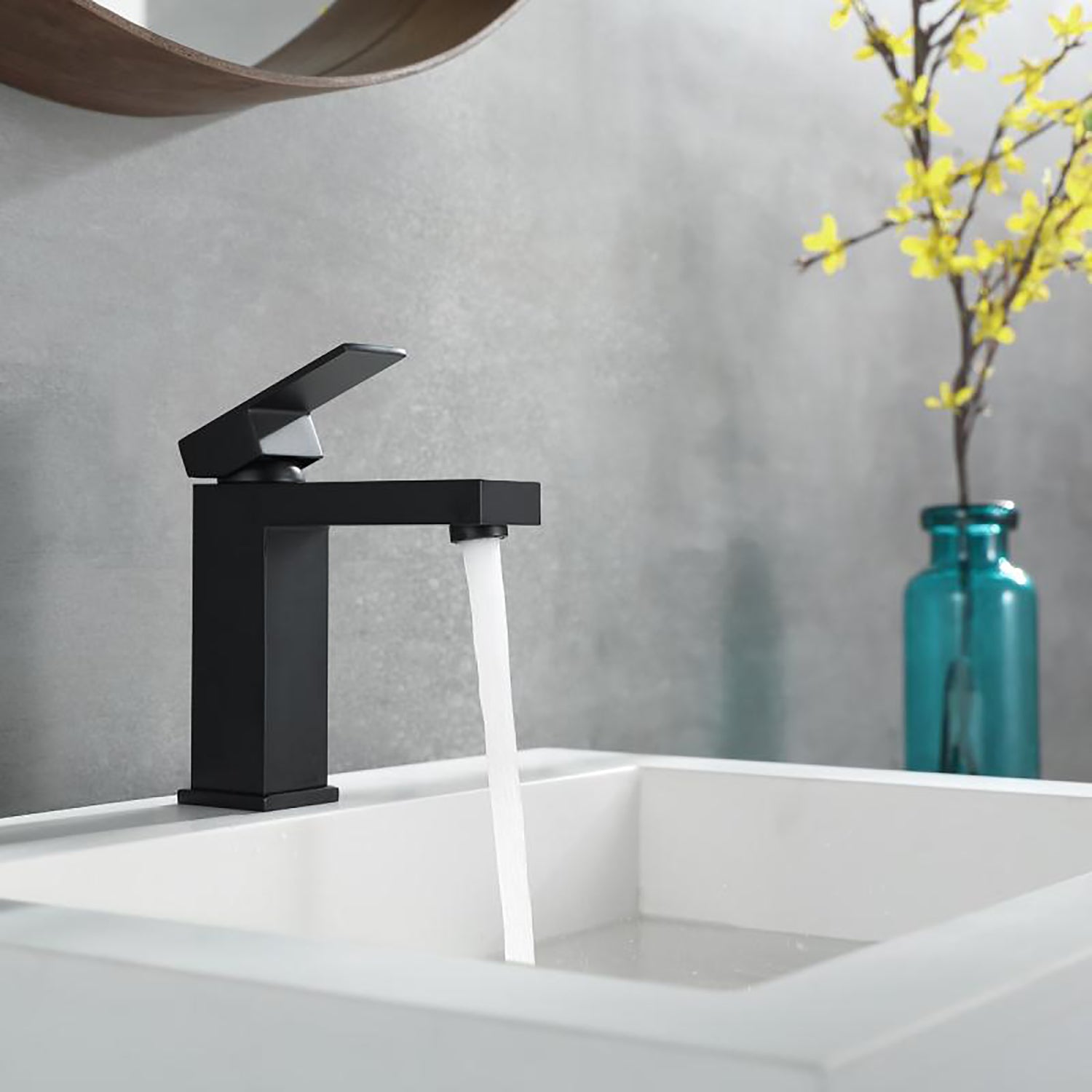 Black Single Hole Single Handle Bathroom Sink Faucet with Deck Plate and Water Supply Hoses-Boyel Living