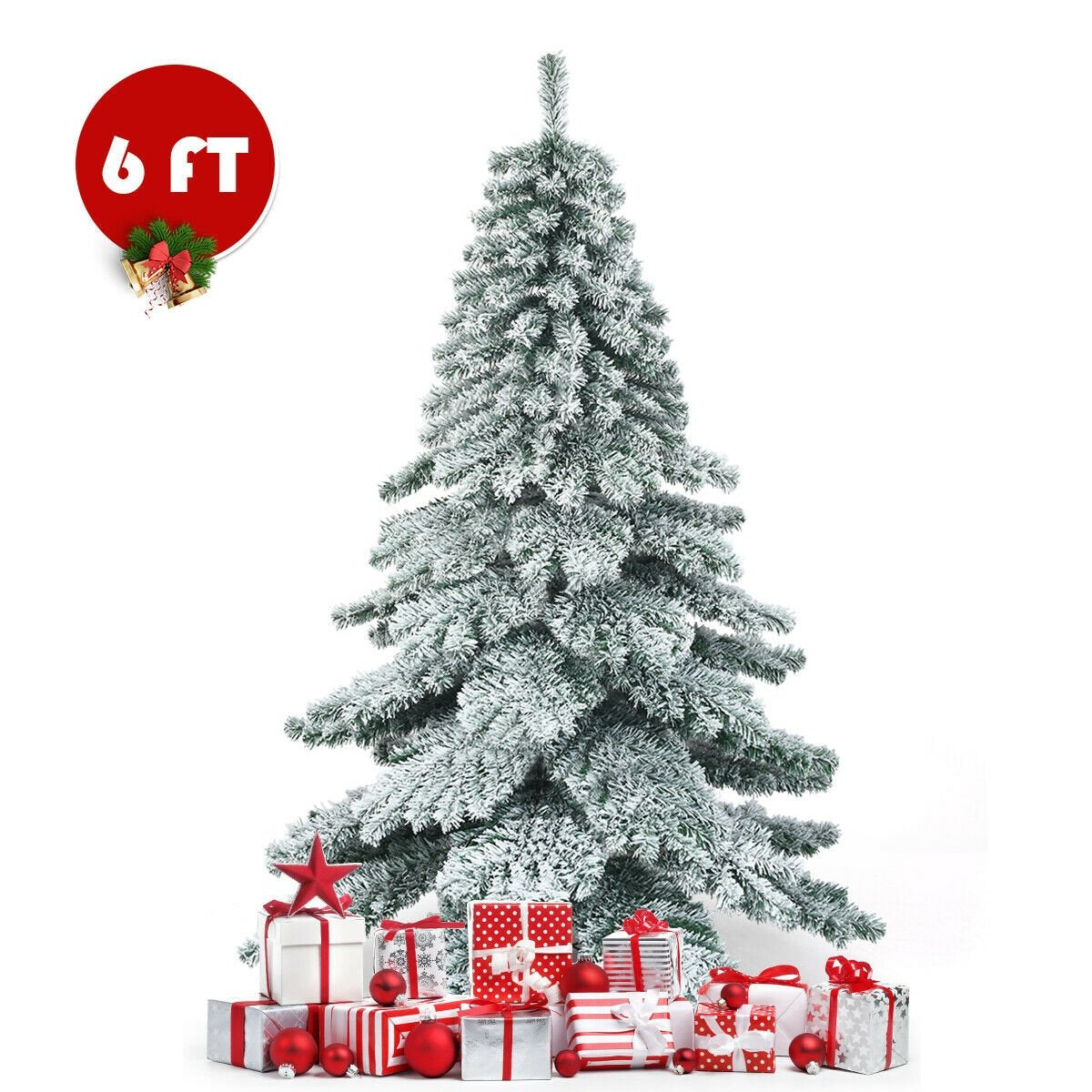 6 Feet Snow Flocked Artificial PVC Christmas Tree-Boyel Living