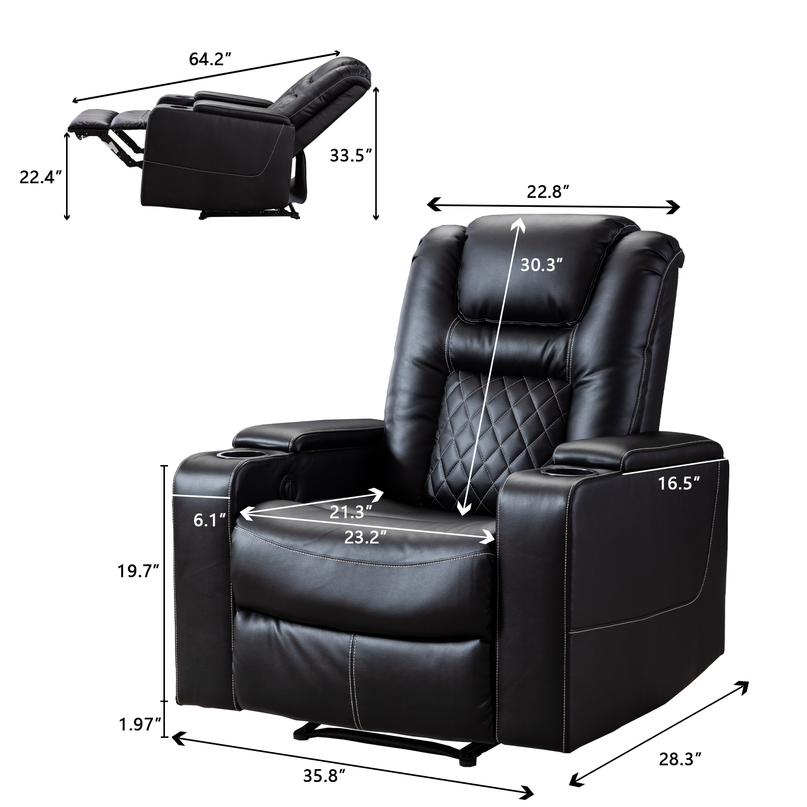 New Design PU Material With Cup Hold Storage USB Recliner-Boyel Living