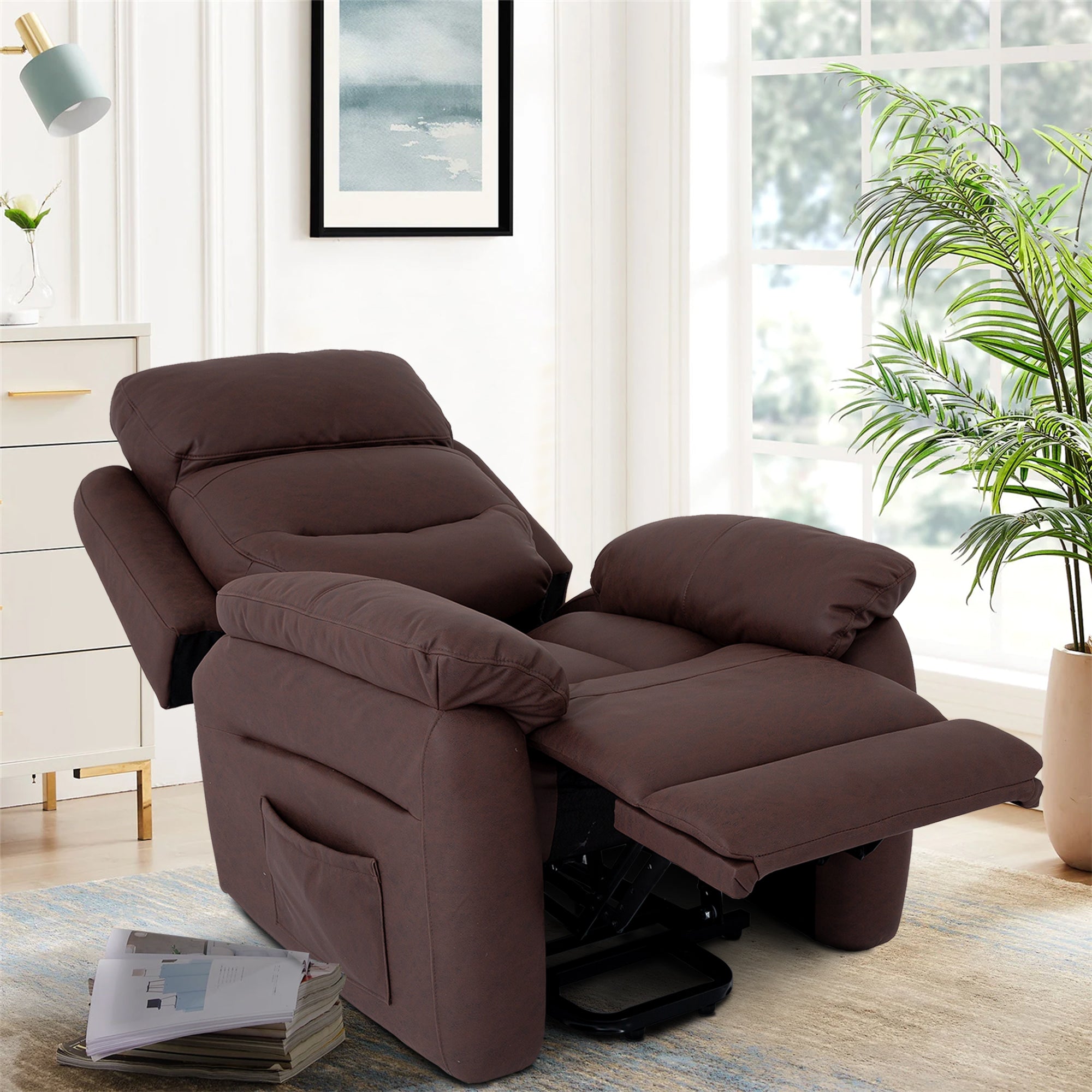 Power Lift Assist Standard Recliner with Storage and Overstuffed Pillows-Boyel Living