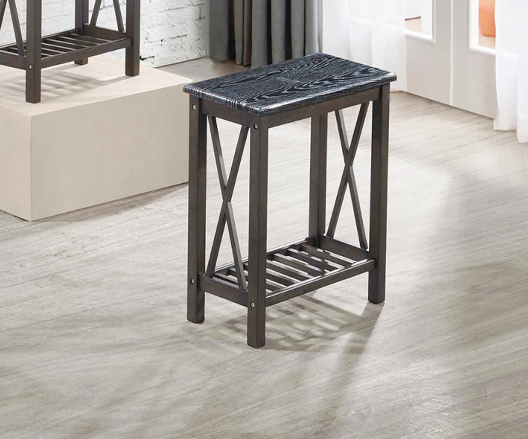 Unique X-Shaped Legs Side Table Black Paper Veneer Top Living Room Storge Shelf-Boyel Living