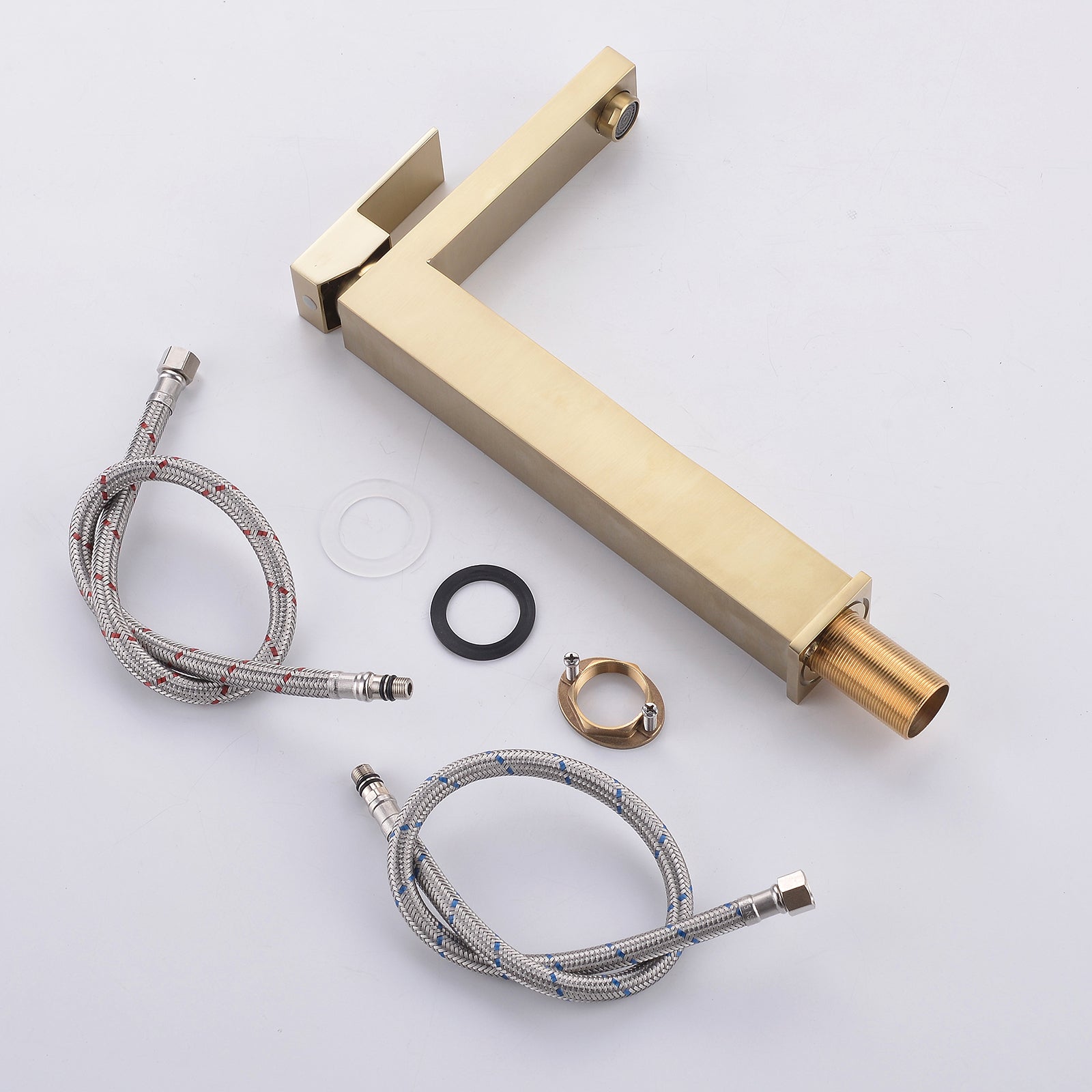 Single Handle Single Hole Bathroom Faucet with Water Supply Lines in Brushed Gold-Boyel Living