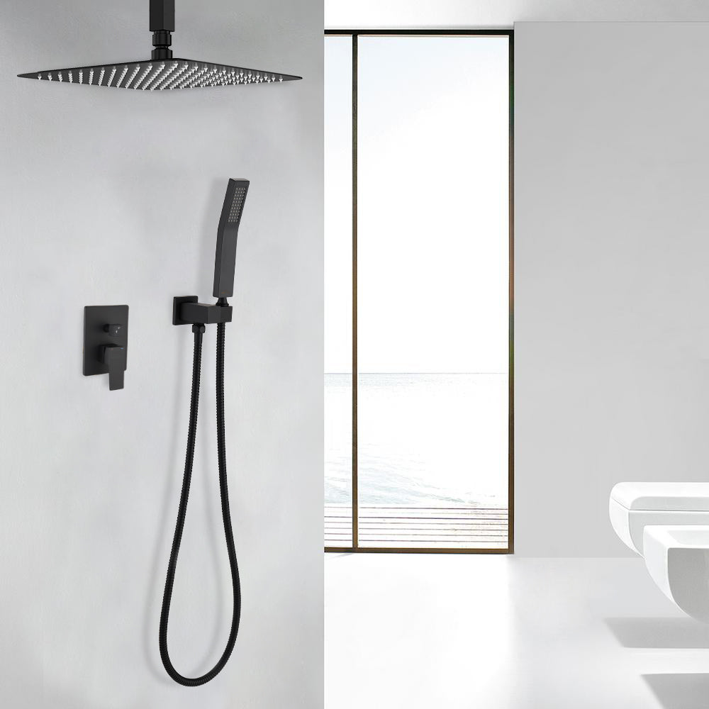 12 in. Square Rainfall Ceiling Mounted Shower System with Handheld Shower Head, Matte Black-Boyel Living