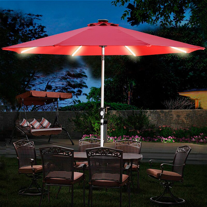 9Ft Patio 3-Way LED Lights Aluminum Brush Market Outdoor Umbrella-Boyel Living