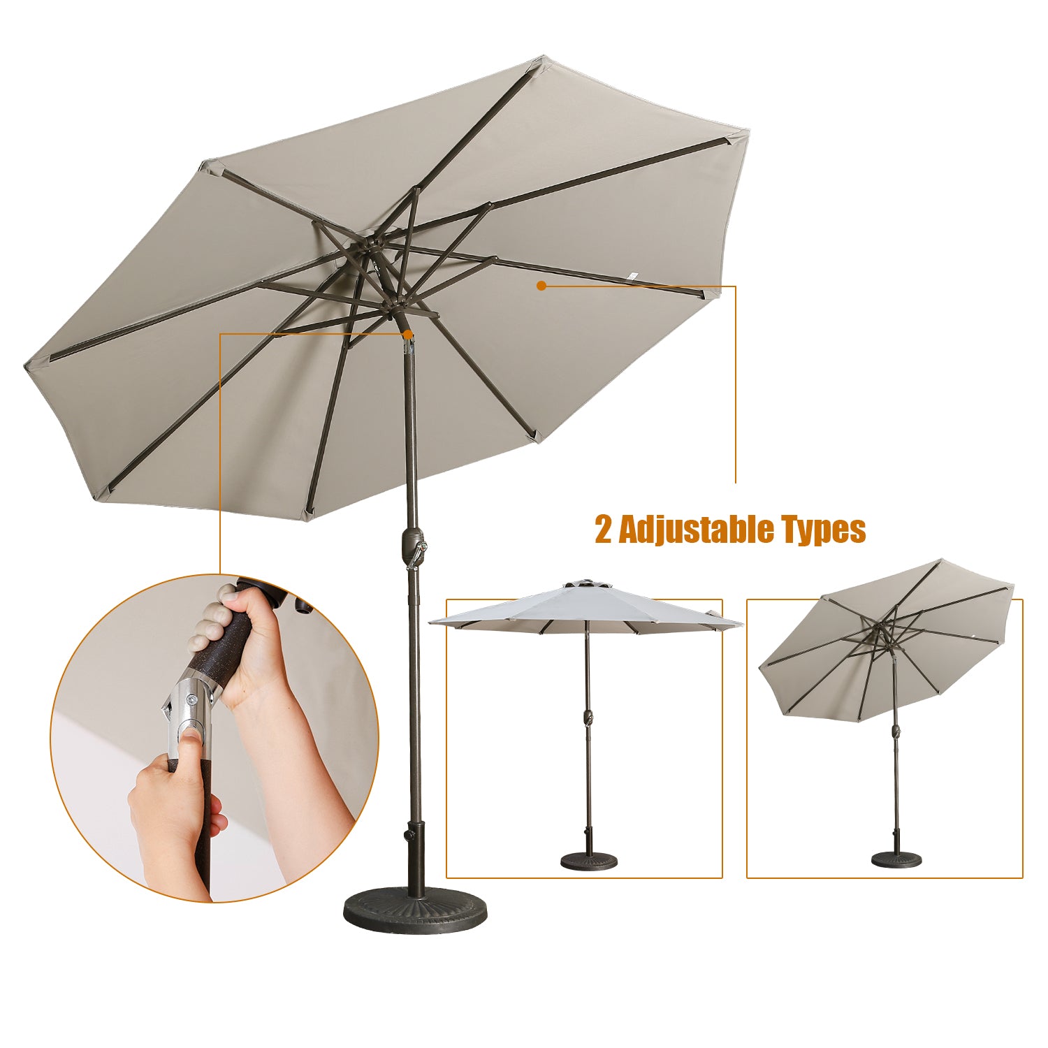 9ft Patio Umbrella Outdoor Umbrella Patio Market Umbrella with Push Button Tilt and Crank-Boyel Living