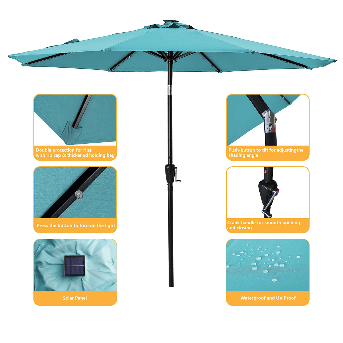 Boyel Living 9-ft Patio Umbrella with LED Lights (Blue)-Boyel Living