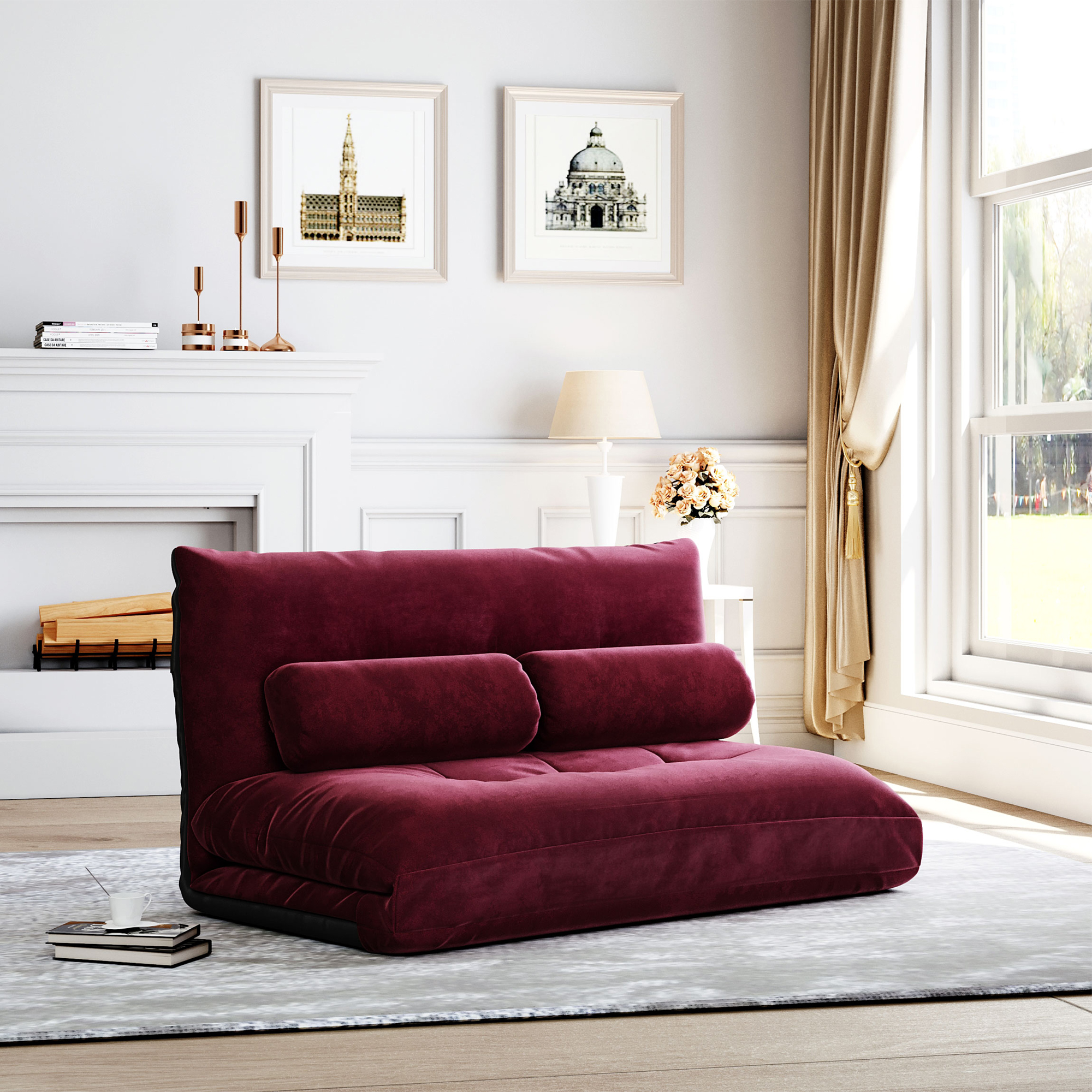 Orisfur. Lazy Sofa Adjustable Folding Futon Sofa Video Gaming Sofa with Two Pillows-Boyel Living