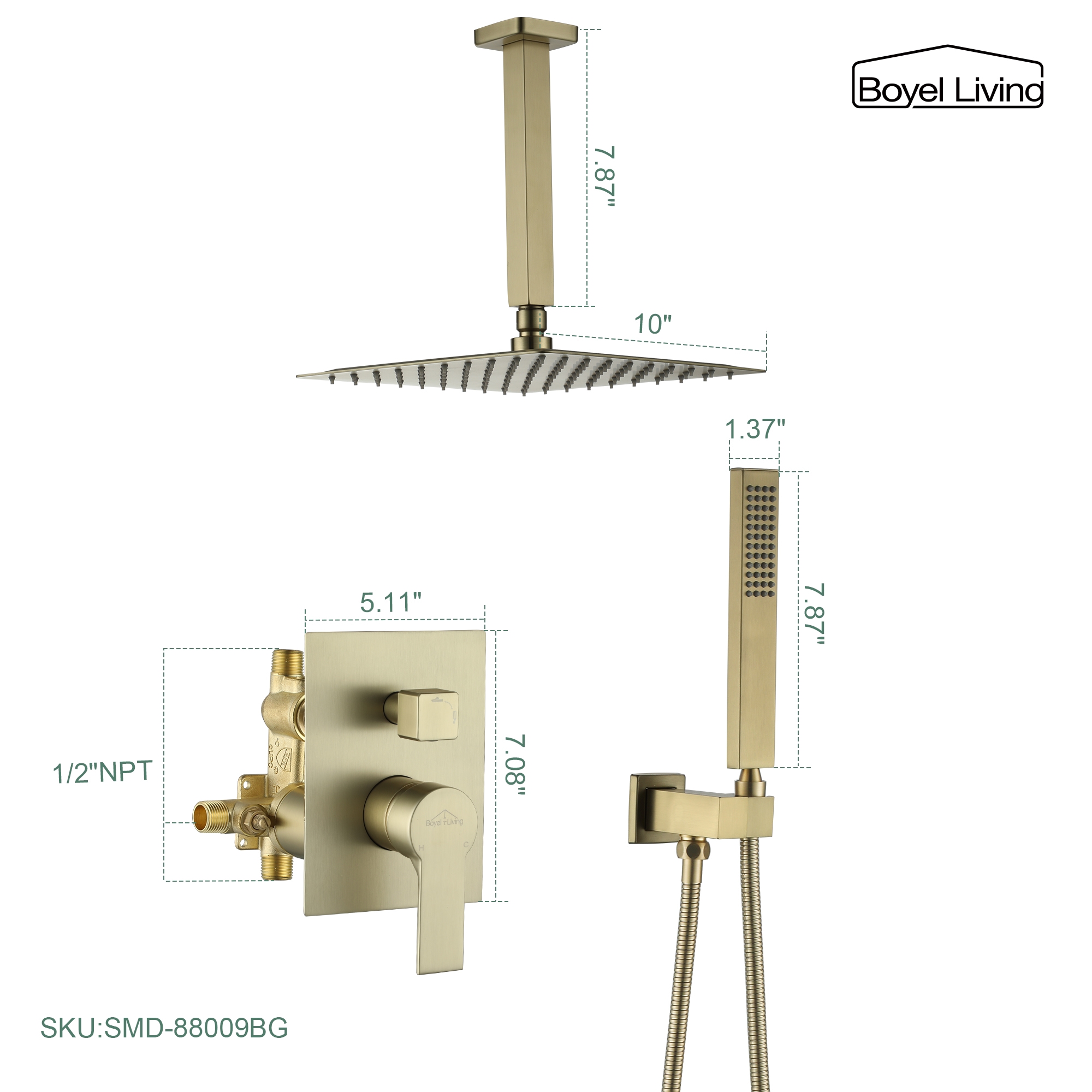 Boyel Living 10 in. Ceiling Mount Dual Shower Heads, Shower System with Rough-In Valve Body and Trim-Boyel Living