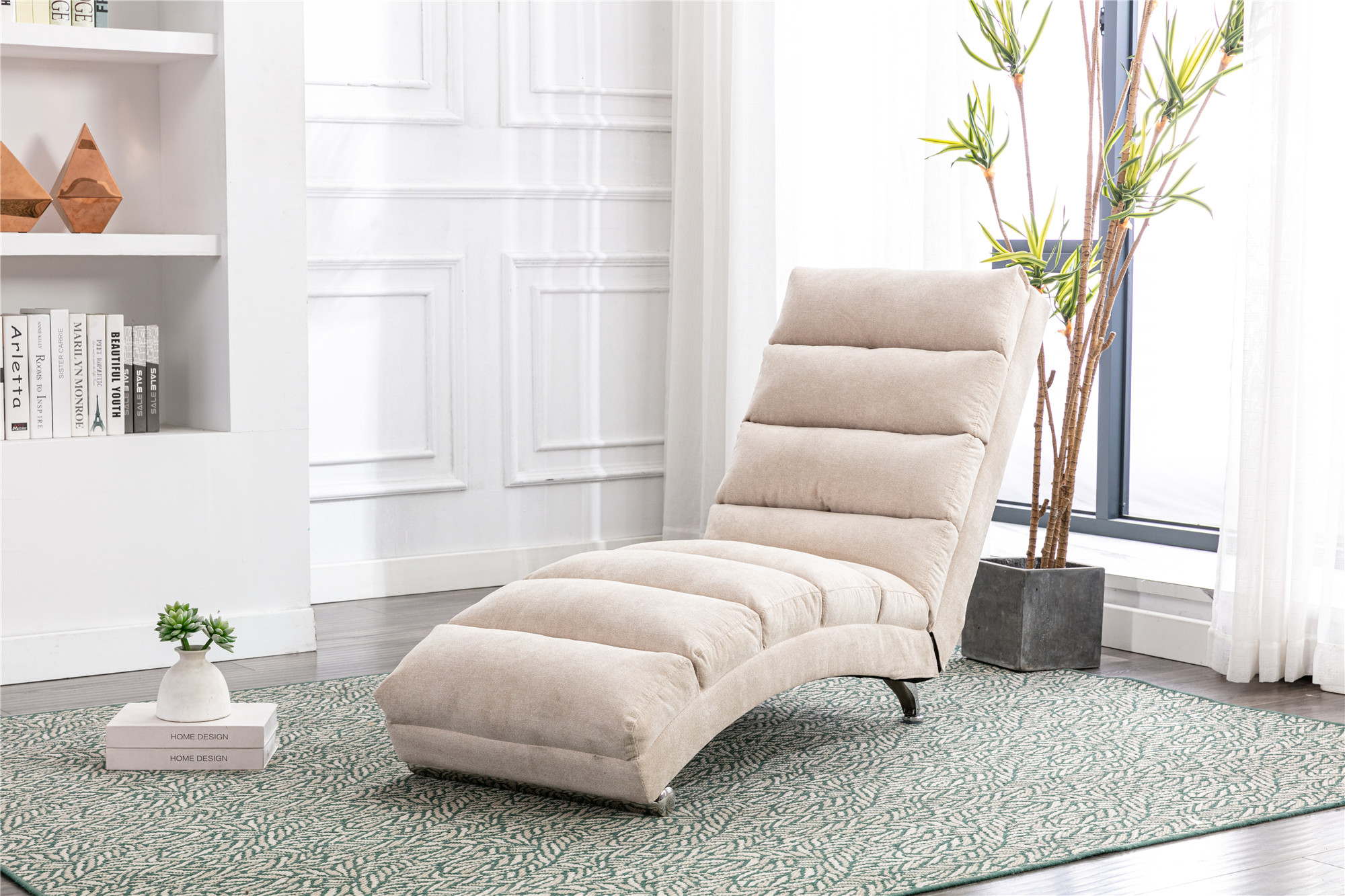 COOLMORE Linen Chaise Lounge Indoor Chair, Modern Long Lounger for Office or Living Room-Boyel Living
