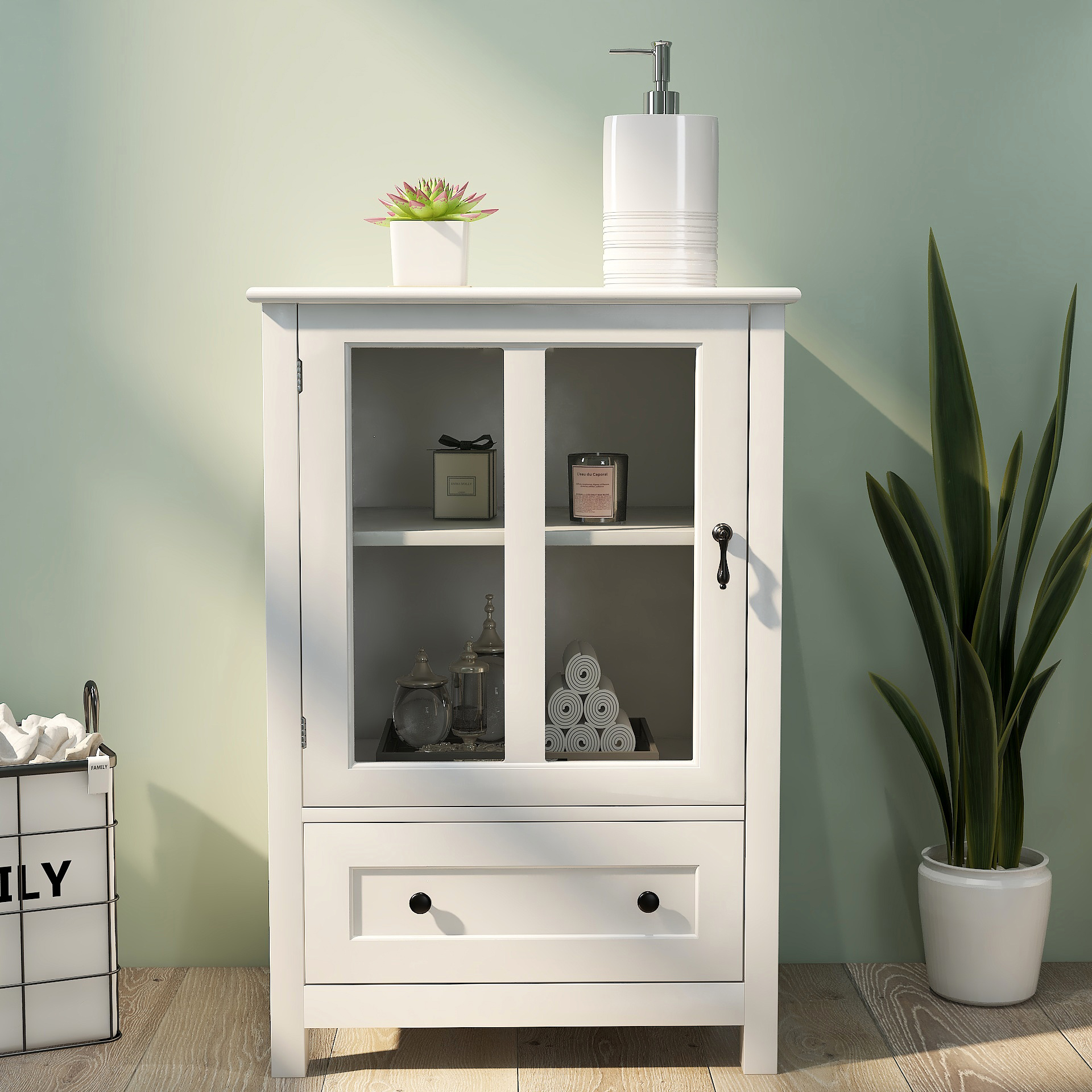 Buffet storage cabinet with single glass doors and unique bell handle-Boyel Living