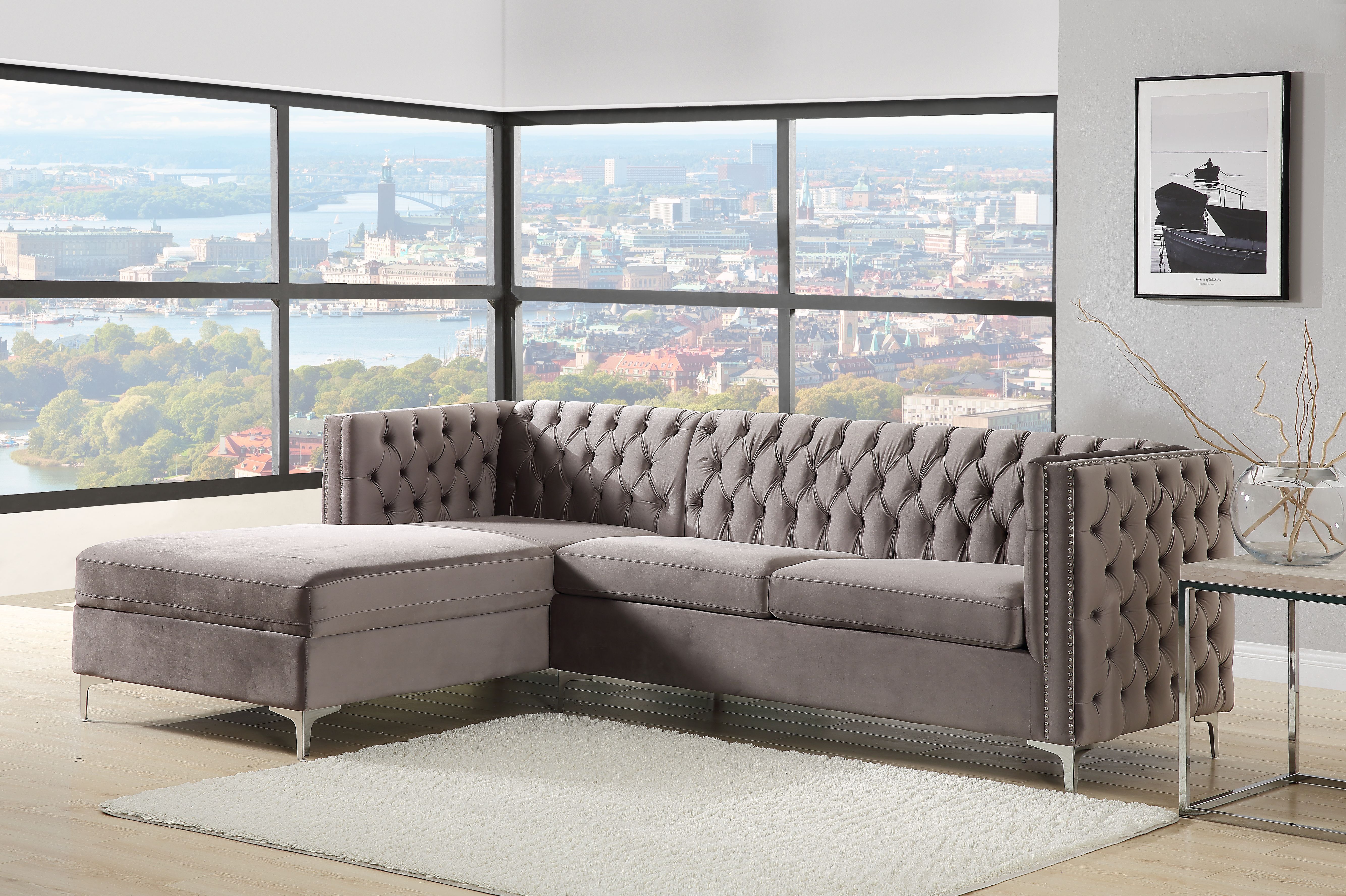 ACME Sullivan Sectional Sofa, Gray Velvet-Boyel Living
