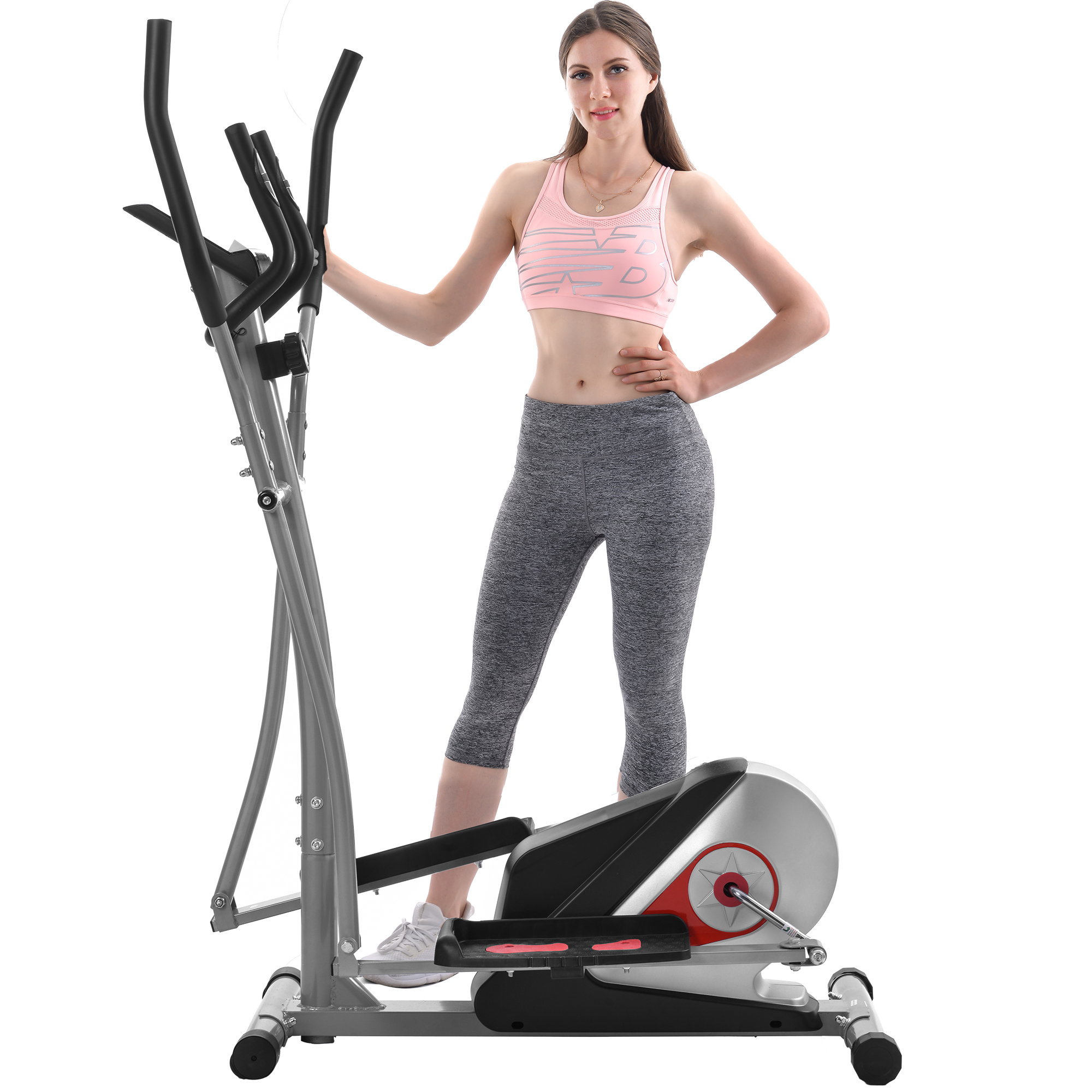 Ancheer elliptical machine trainer magnetic smooth quiet 2024 driven with lcd monitor and pulse rate grips