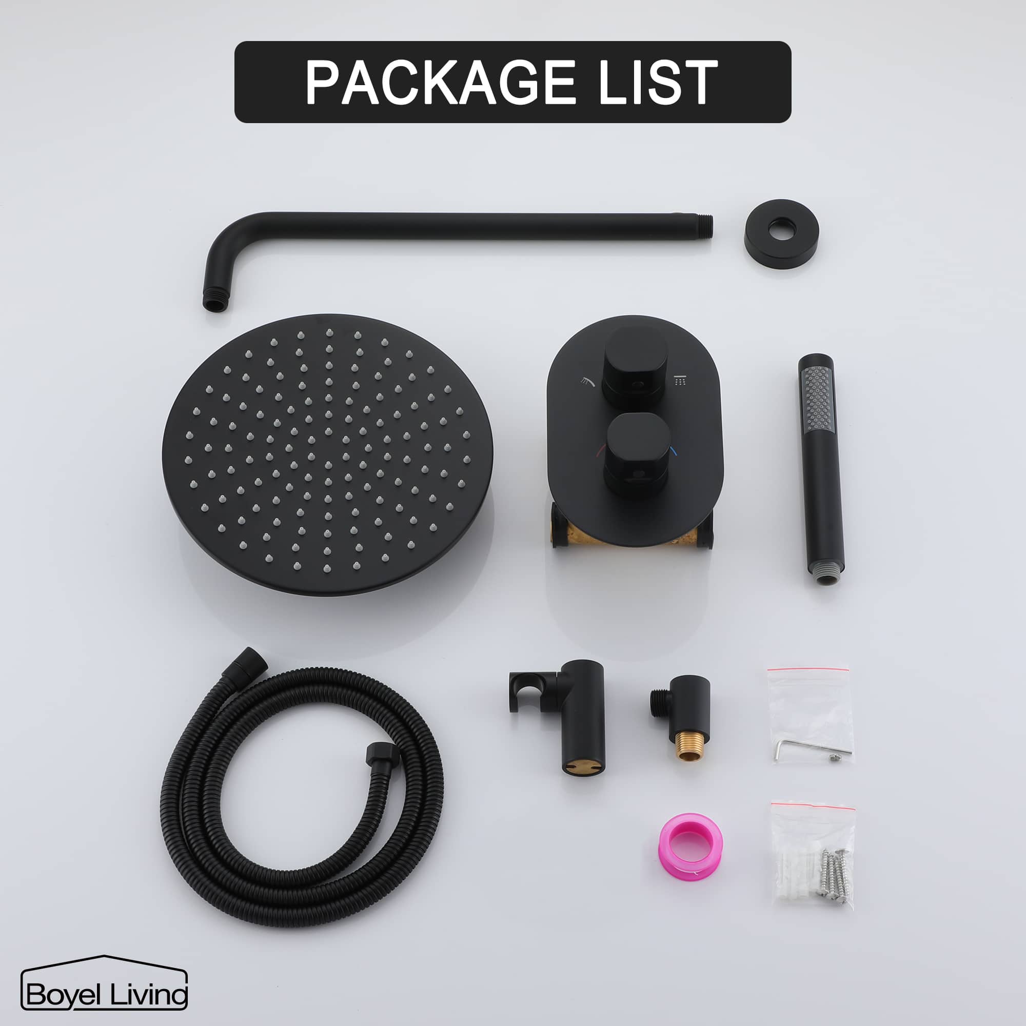Boyel Living Wall-Mounted Round Bathroom Shower Faucets Set with 1.5 GPM Handheld Shower in Matte Black-Boyel Living
