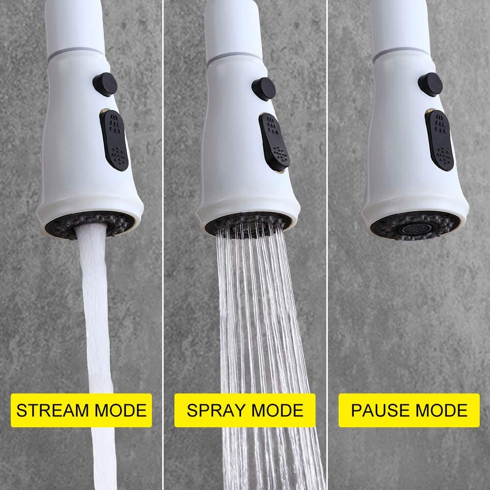 Kitchen Faucet with Pull Out Sprayer in White-Boyel Living