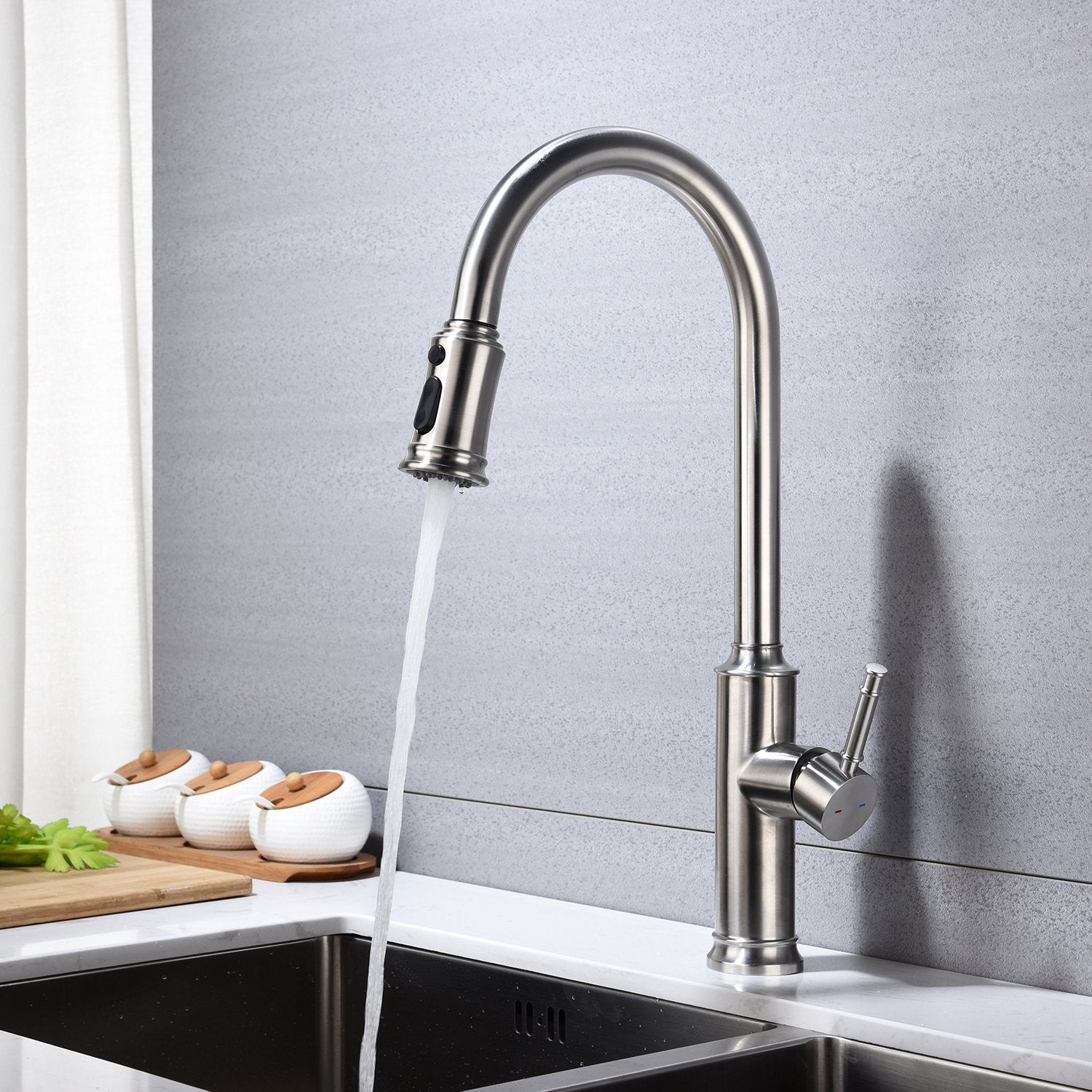 Kitchen Faucet with Pull Out Sprayer in Brushed Nickel-Boyel Living