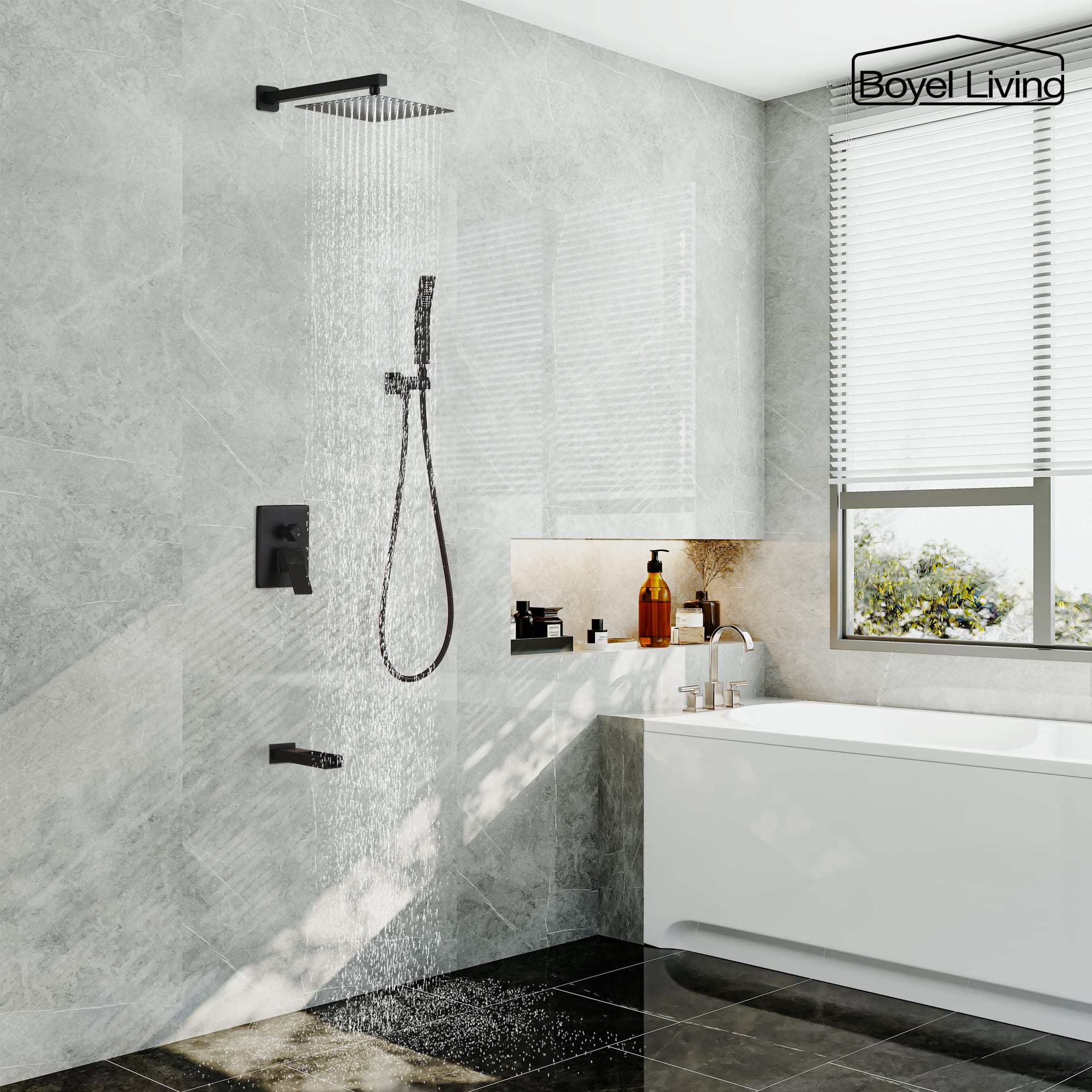 Boyel Living Rain Shower System with Bathtub Faucet and Handheld Shower-Boyel Living
