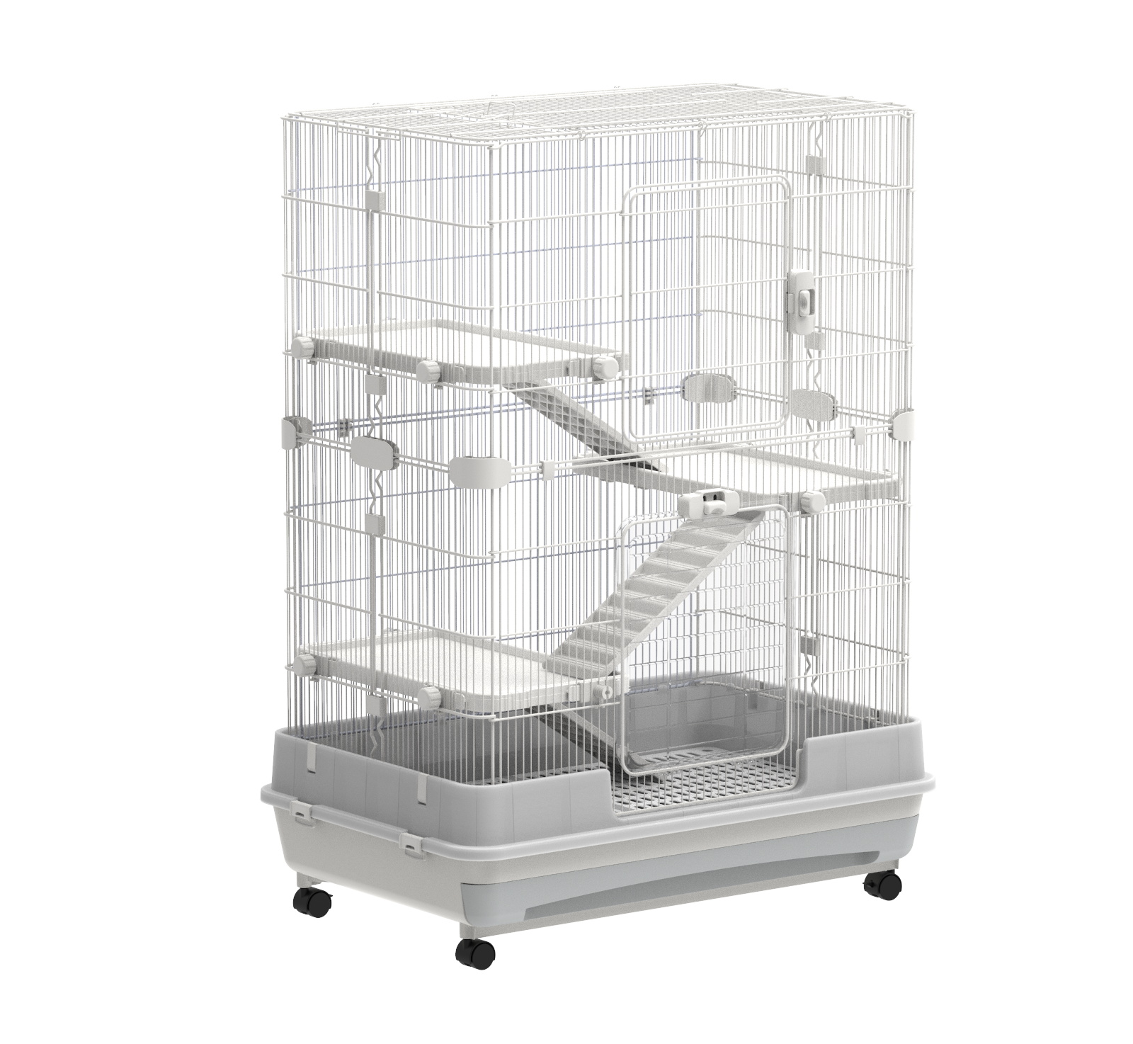 【VIDEO provided】4-Tier 32 inch Small Animal Metal Cage Height Adjustable with Lockable  Top-Openings Removable for Rabbit Chinchilla Ferret Bunny Guinea Pig ,EVEN FOR HAMSTERS(grey)-Boyel Living