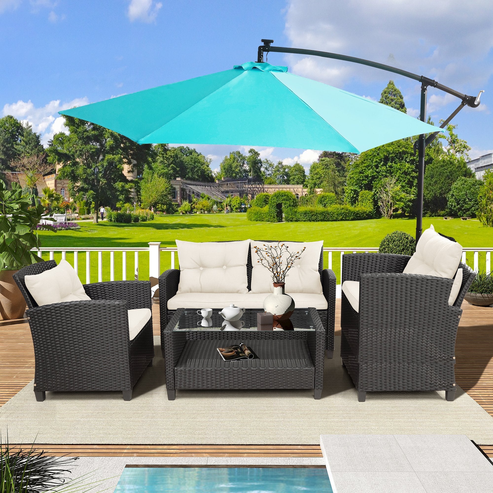 10FT Patio Offset Lighted Hanging Cantilever Umbrella for Backyard,Poolside, Garden and Lawn-Boyel Living