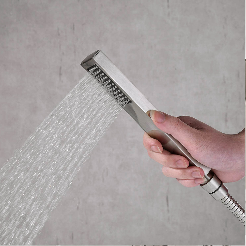 Boyel Living 2.4 GPM Floor Mount Freestanding Waterfall Tub Faucet with Handheld Shower, Brushed Nickel/Matte Black/Brushed Gold-Boyel Living