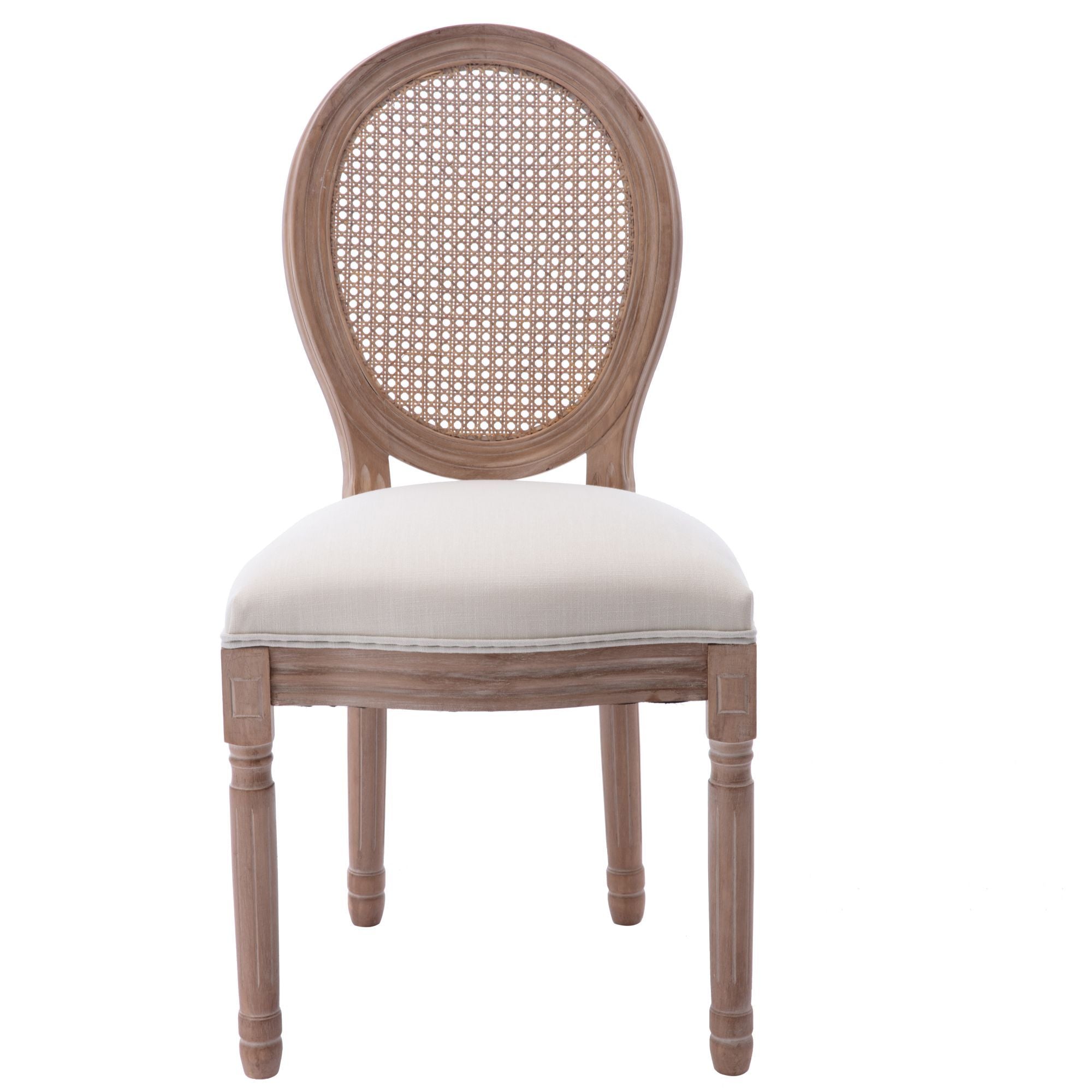 Upholstered Fabrice With Rattan Back French Dining  Chair with rubber legs,Set of 2,Beige-Boyel Living