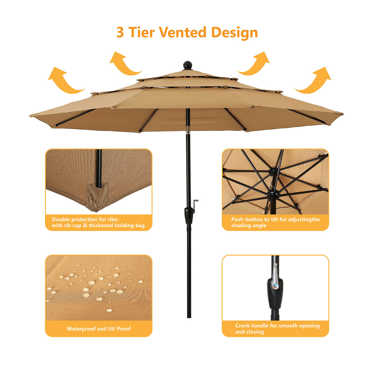 Boyel Living 10ft Patio Umbrella with Double Airvent (Beige)-Boyel Living