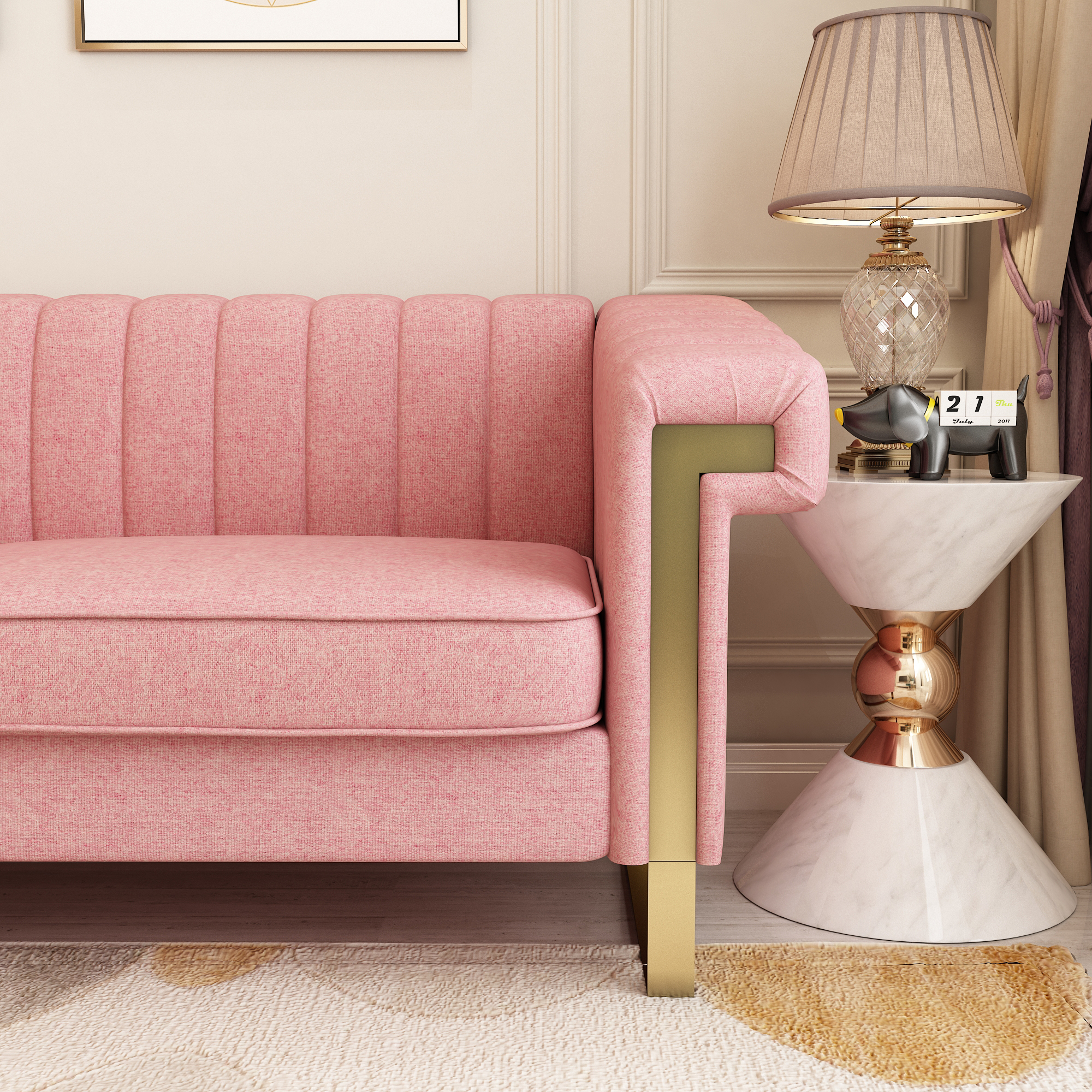83.85 Inch Width Transitional Sofa  removable cushion FX-P81-PK pink color-Boyel Living