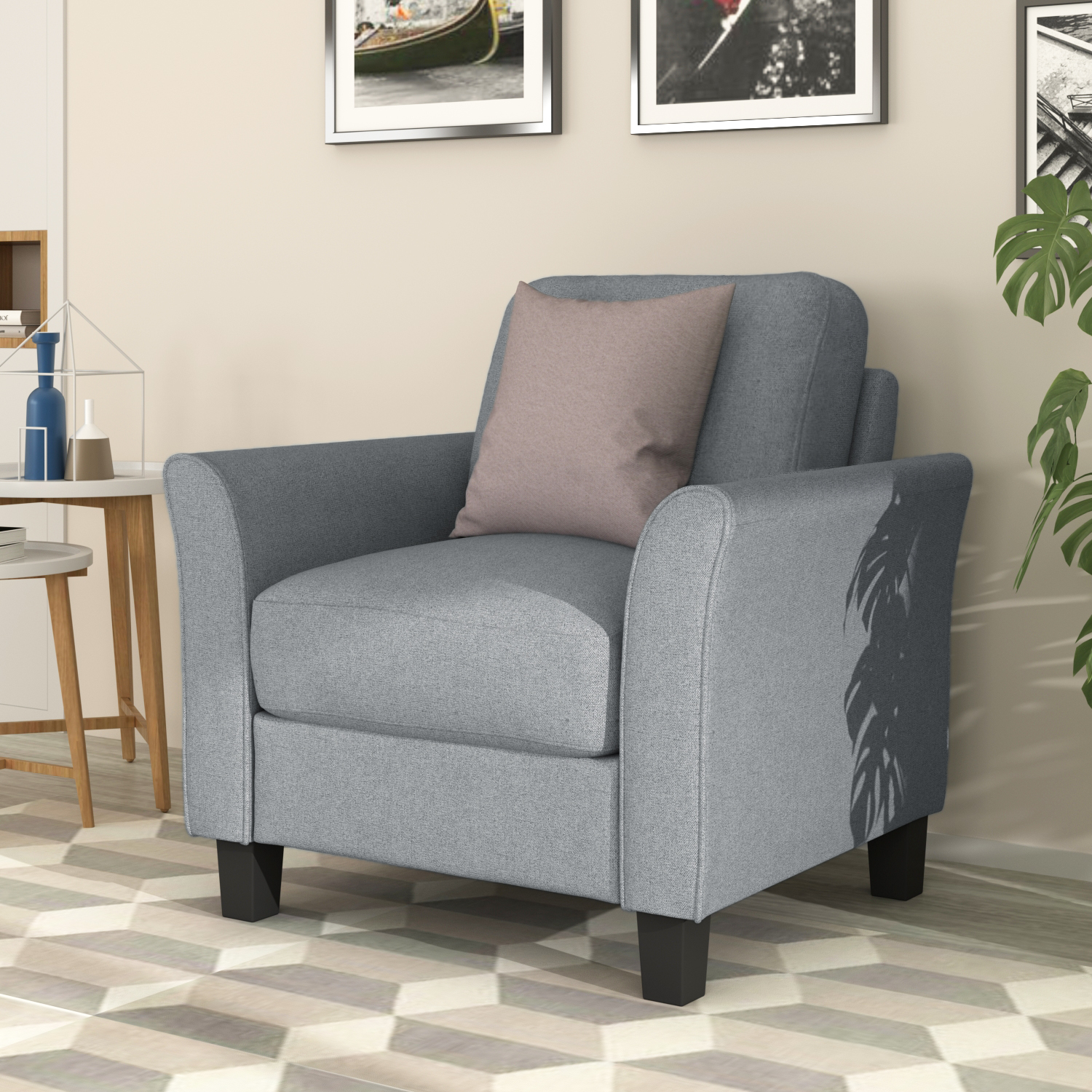 Living Room Furniture Armrest Single Sofa (Gray)-Boyel Living